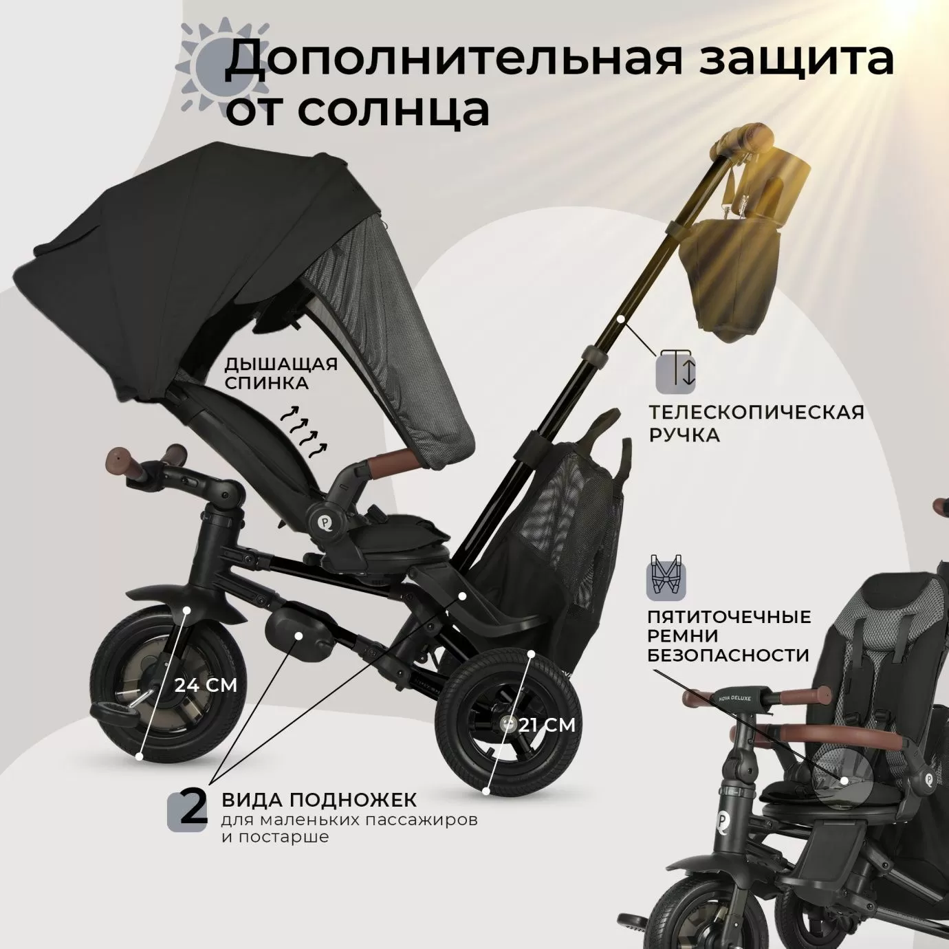 Велосипед трехколесный Qplay S702 NOVA DELUXE Black (Lux/Black)