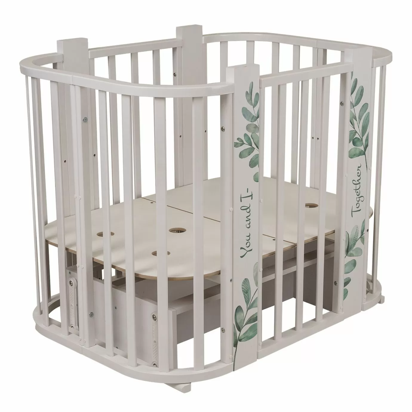 Кровать детская "Indigo "Green Line" 5 в 1 с поперечным маятником листочки