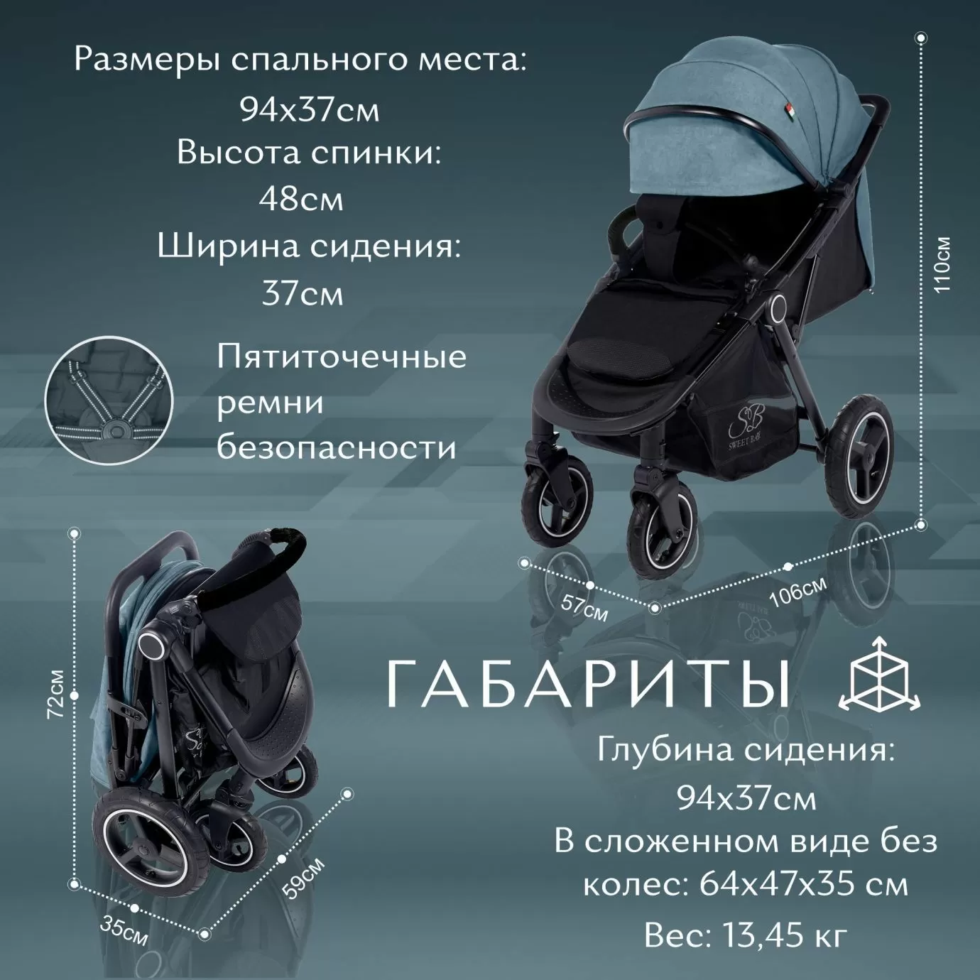 Прогулочная коляска Suburban Compatto Blue (Air)