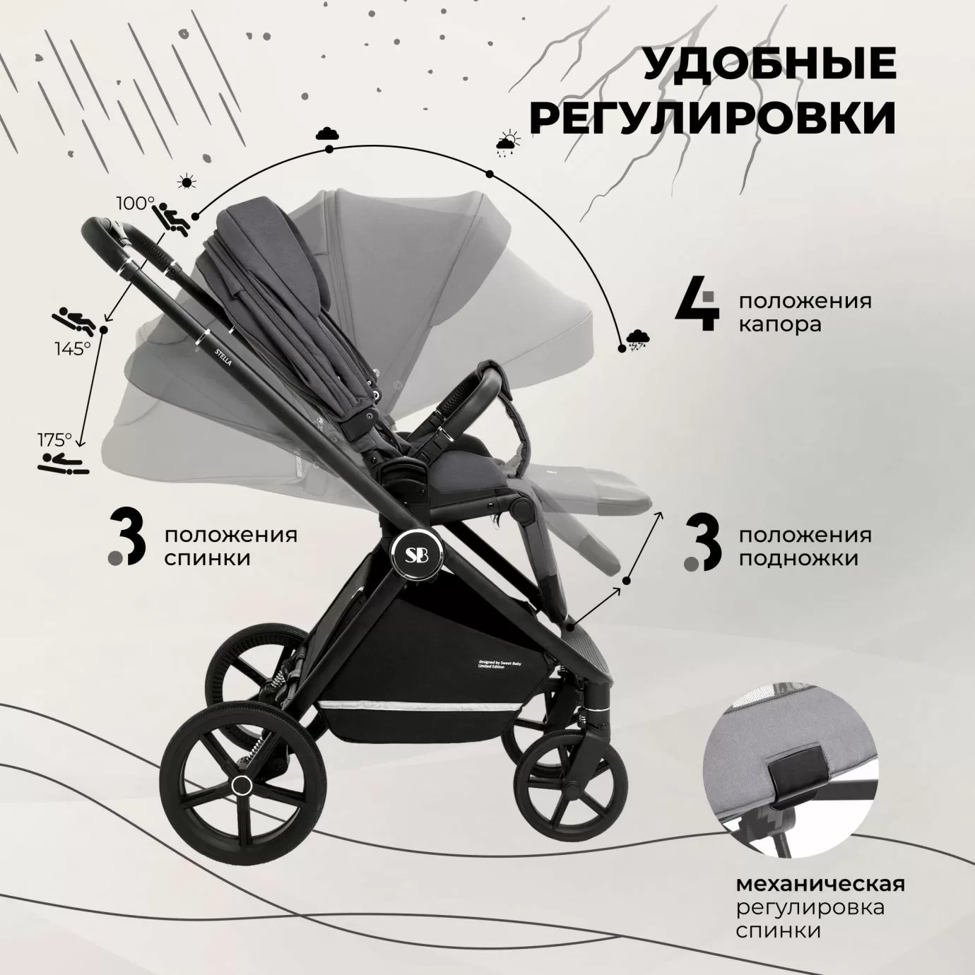Коляска Sweet Baby Stella Dark Grey