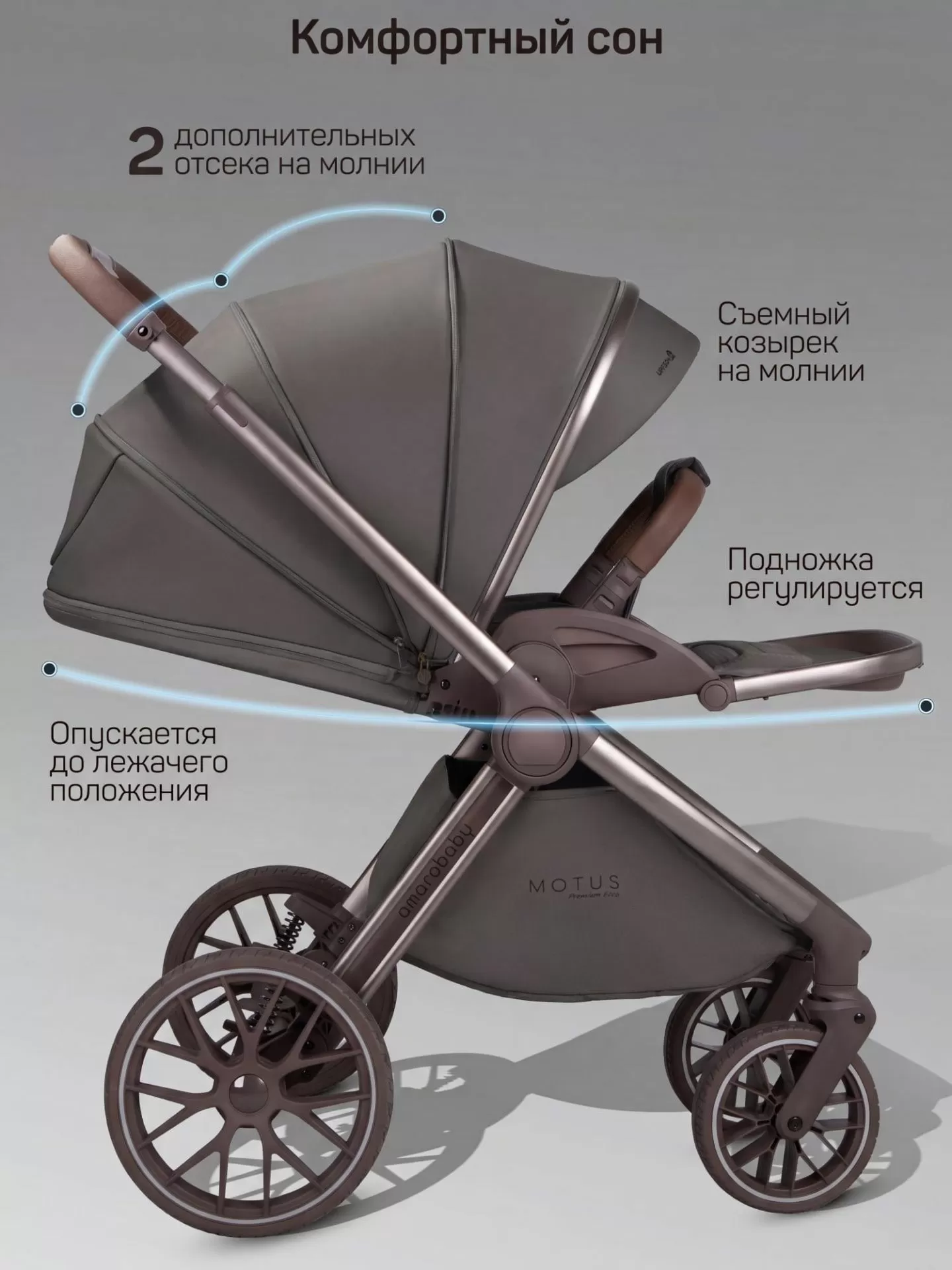 Коляска детская из экокожи 2в1 Motus Premium Ecco Exclusive, серый