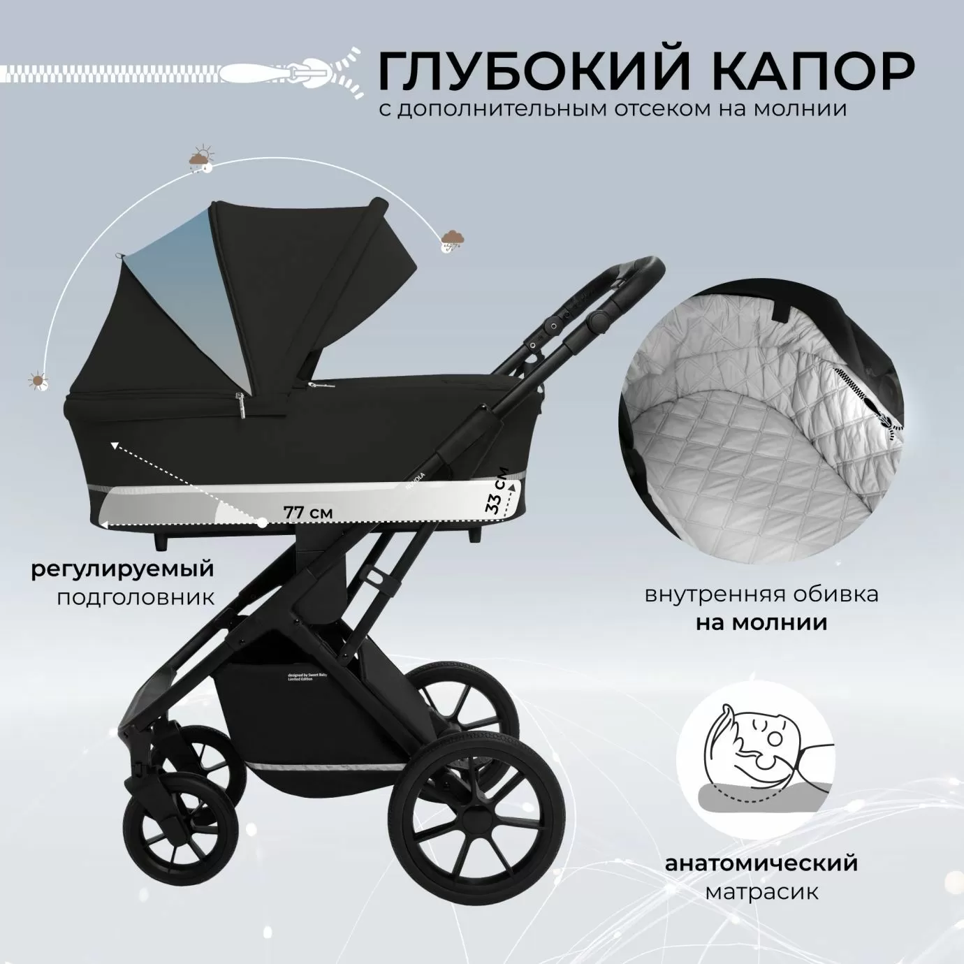 Коляска 2в1 Sweet Baby Nuvola Moon Black