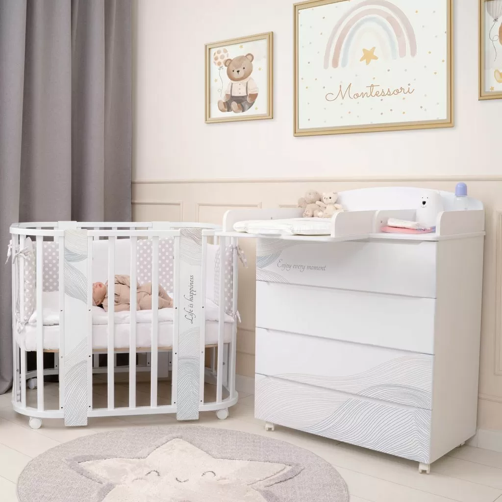 Кровать детская "Indigo "Green Line" 5 в 1 с поперечным маятником волна