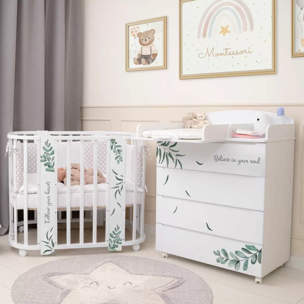 Кровать детская "Indigo "Green Line" 5 в 1 с поперечным маятником травинки