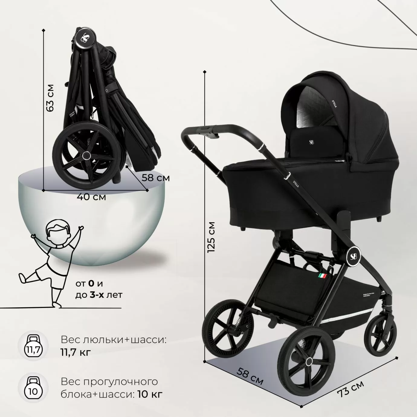 Коляска Sweet Baby Stella Black