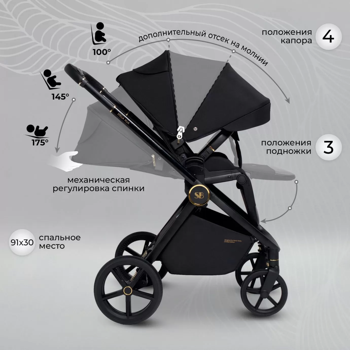 Коляска Sweet Baby Stella Plus Black