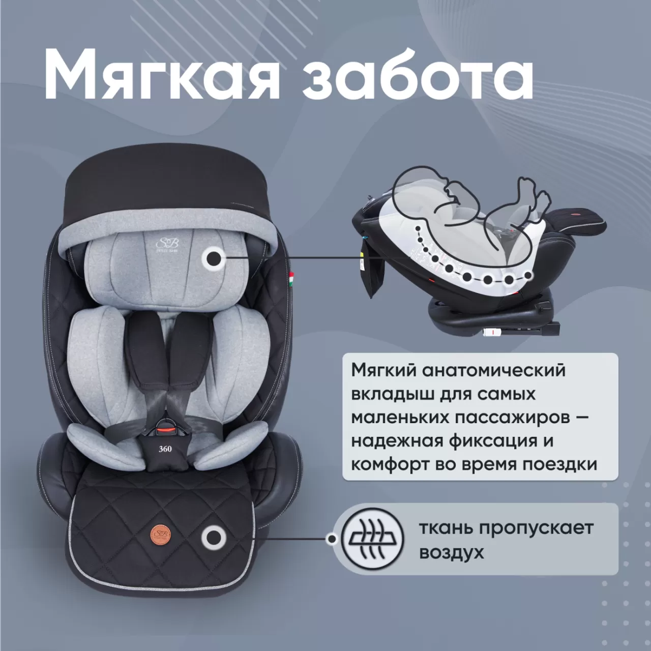 Автокресло поворотное группа 0123 (0-36) Suburban 360 Isofix Gray
