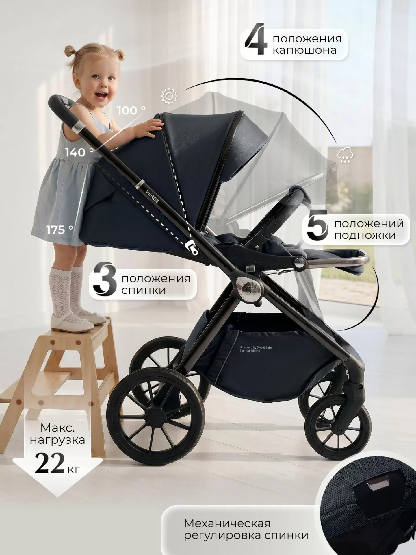 Коляска 3в1 Sweet Baby Verde Blue (Black Glossy)