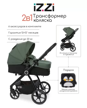 Коляска-трансформер 2 в 1 iZZi Olive