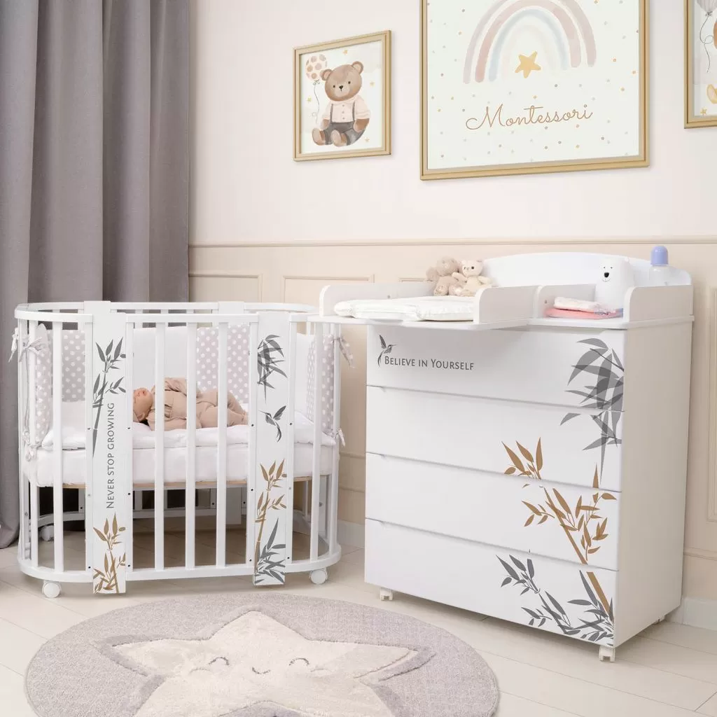 Кровать детская "Indigo "Green Line" 5 в 1 с поперечным маятником бамбук