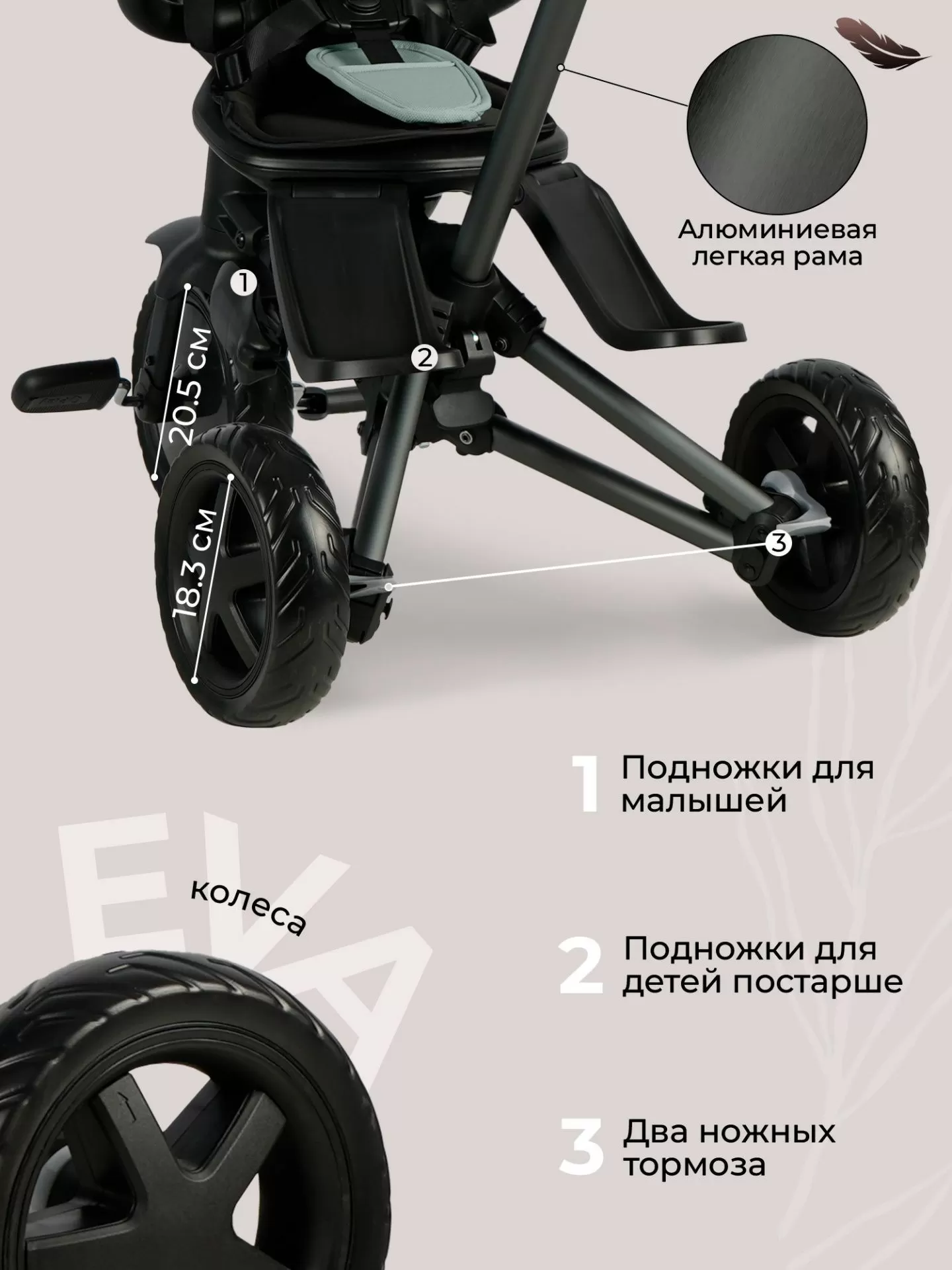 Велосипед трехколесный Qplay S700-16 Sprinter Mint (EVA/Graphite)