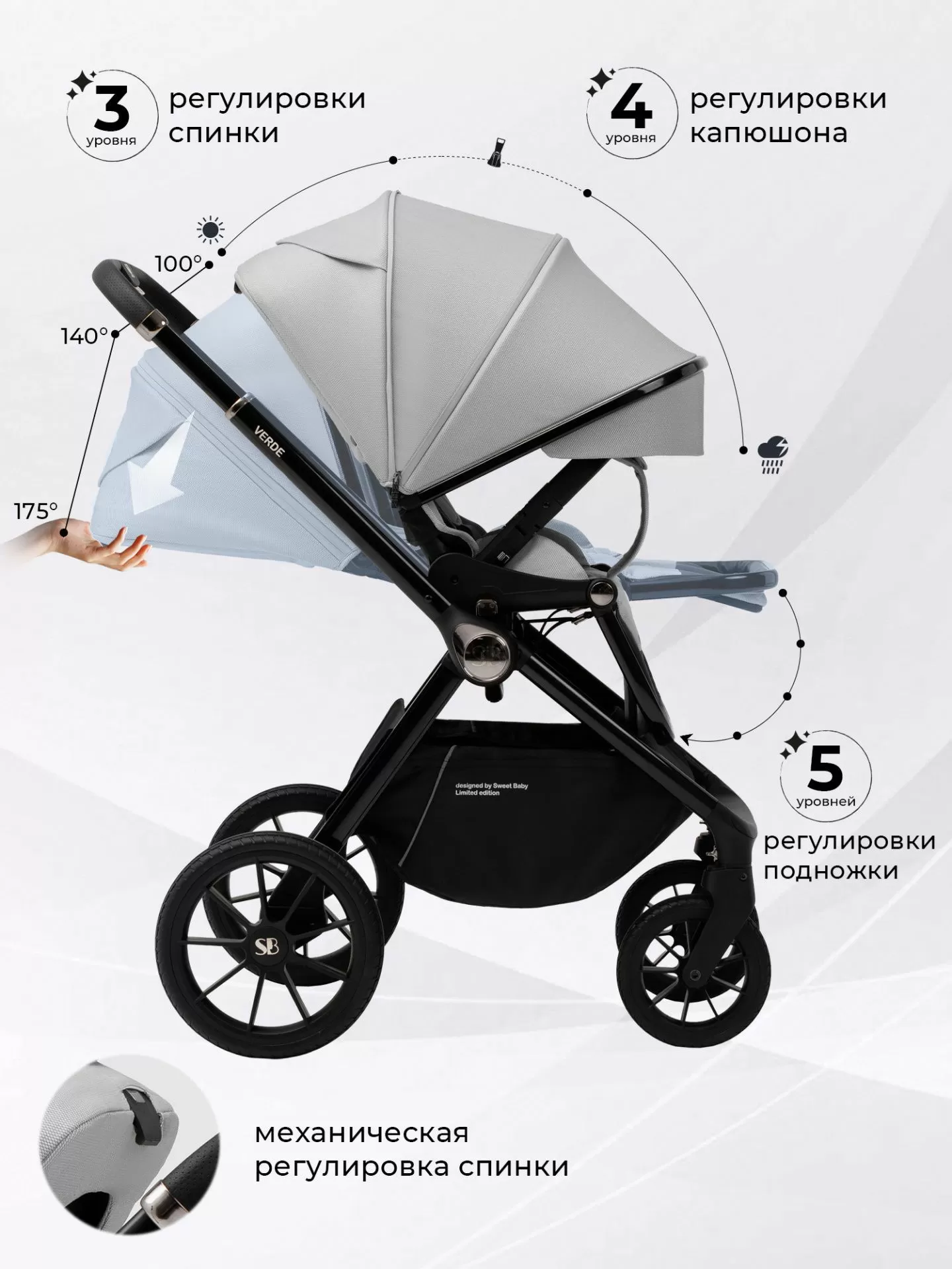 Коляска 3 в 1 Sweet Baby Verde Grey