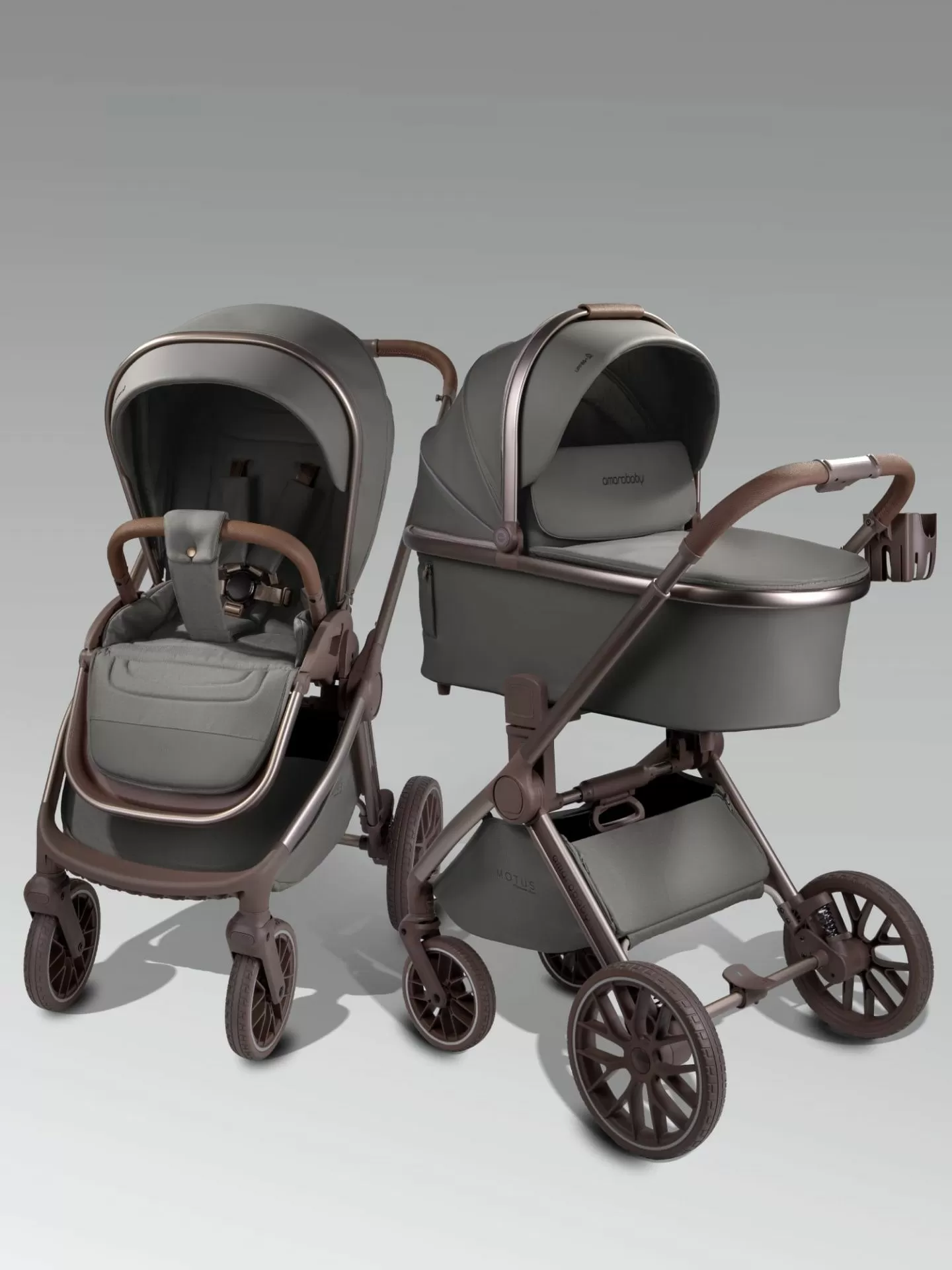 Коляска детская из экокожи 2в1 Motus Premium Ecco Exclusive, серый