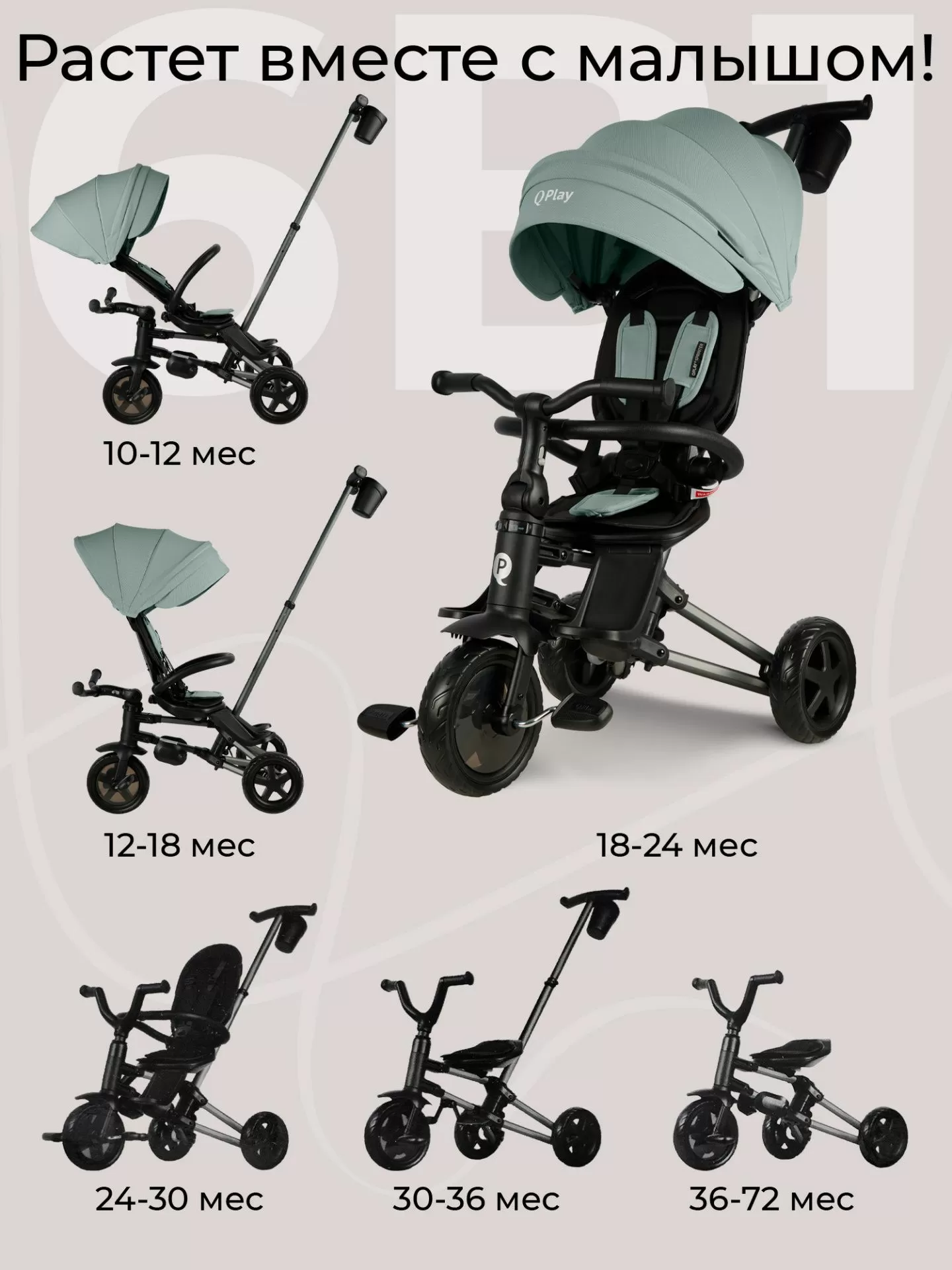 Велосипед трехколесный Qplay S700-16 Sprinter Mint (EVA/Graphite)