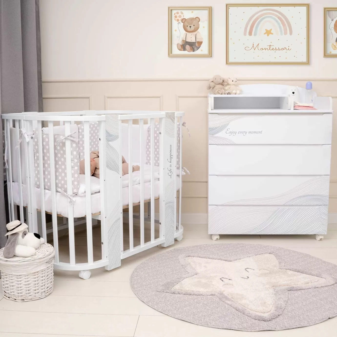 Кровать детская "Indigo "Green Line" 5 в 1 с поперечным маятником волна