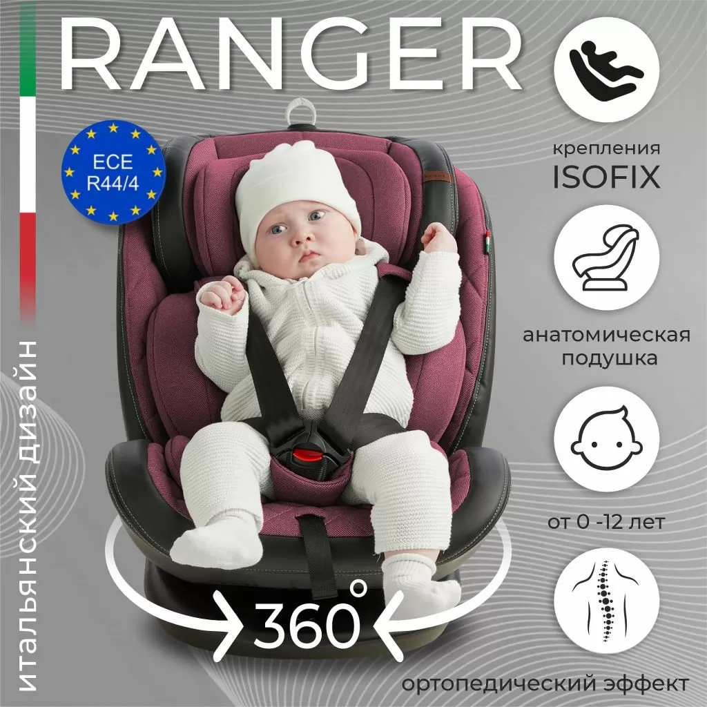 Автокресло поворотное группа 0123 (0-36) Ranger 360 Isofix Burgundy