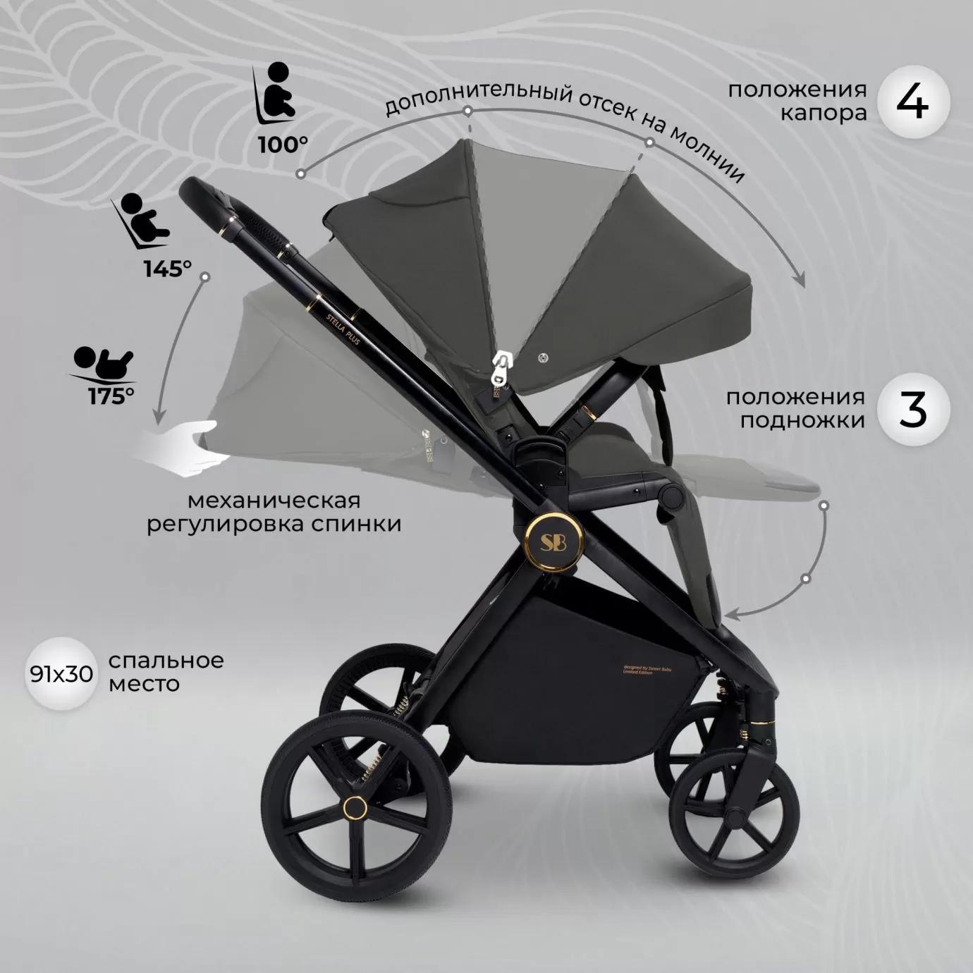 Коляска Sweet Baby Stella Plus Dark Grey