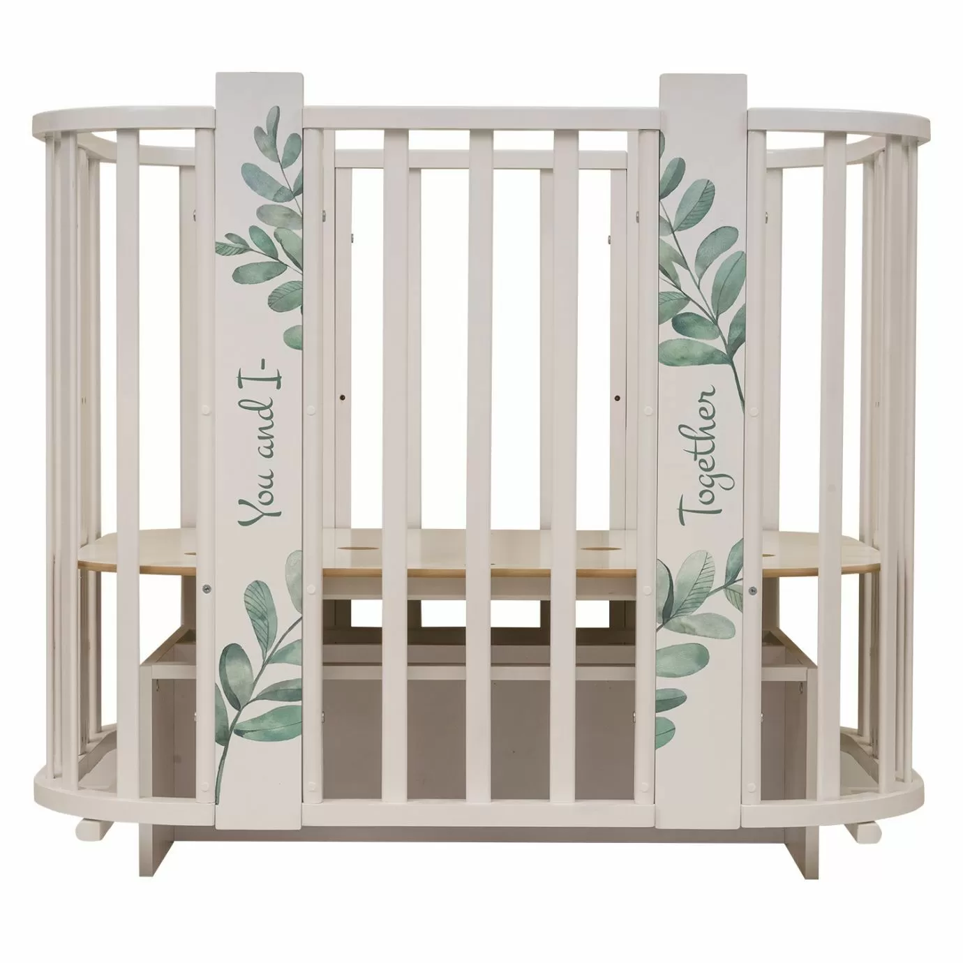 Кровать детская "Indigo "Green Line" 5 в 1 с поперечным маятником листочки