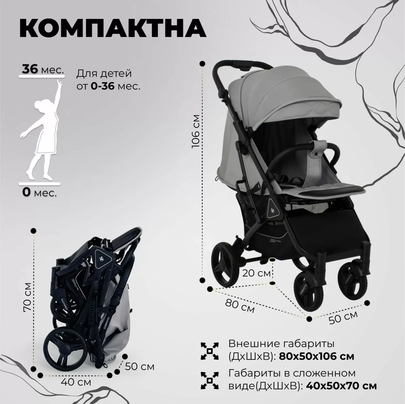 Прогулочная коляска Sweet Baby Compatto Grey