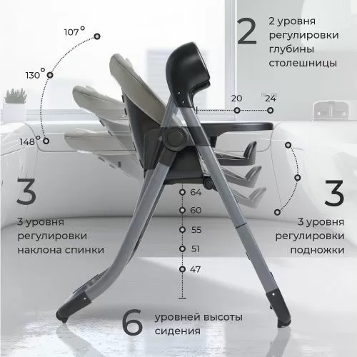 Стульчик для кормления - Электрокачели Amuleto Steel Grey