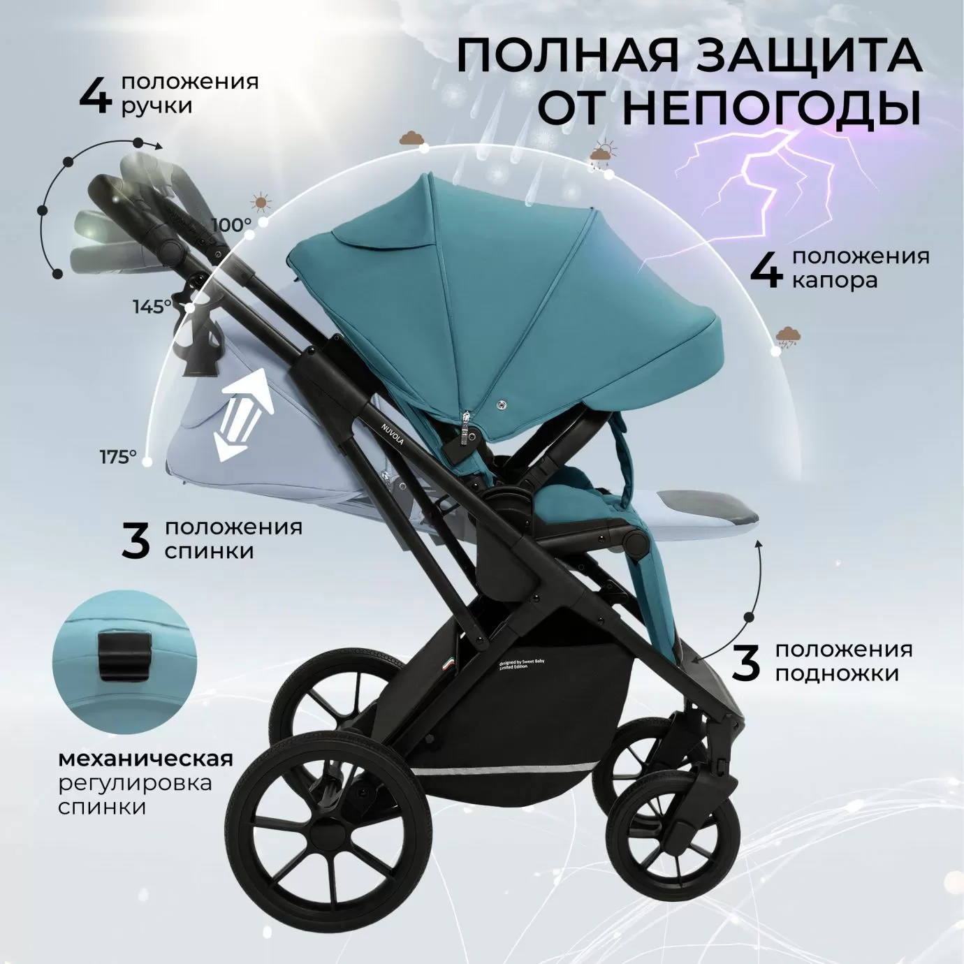 Коляска 2в1 Sweet Baby Nuvola Ocean Green