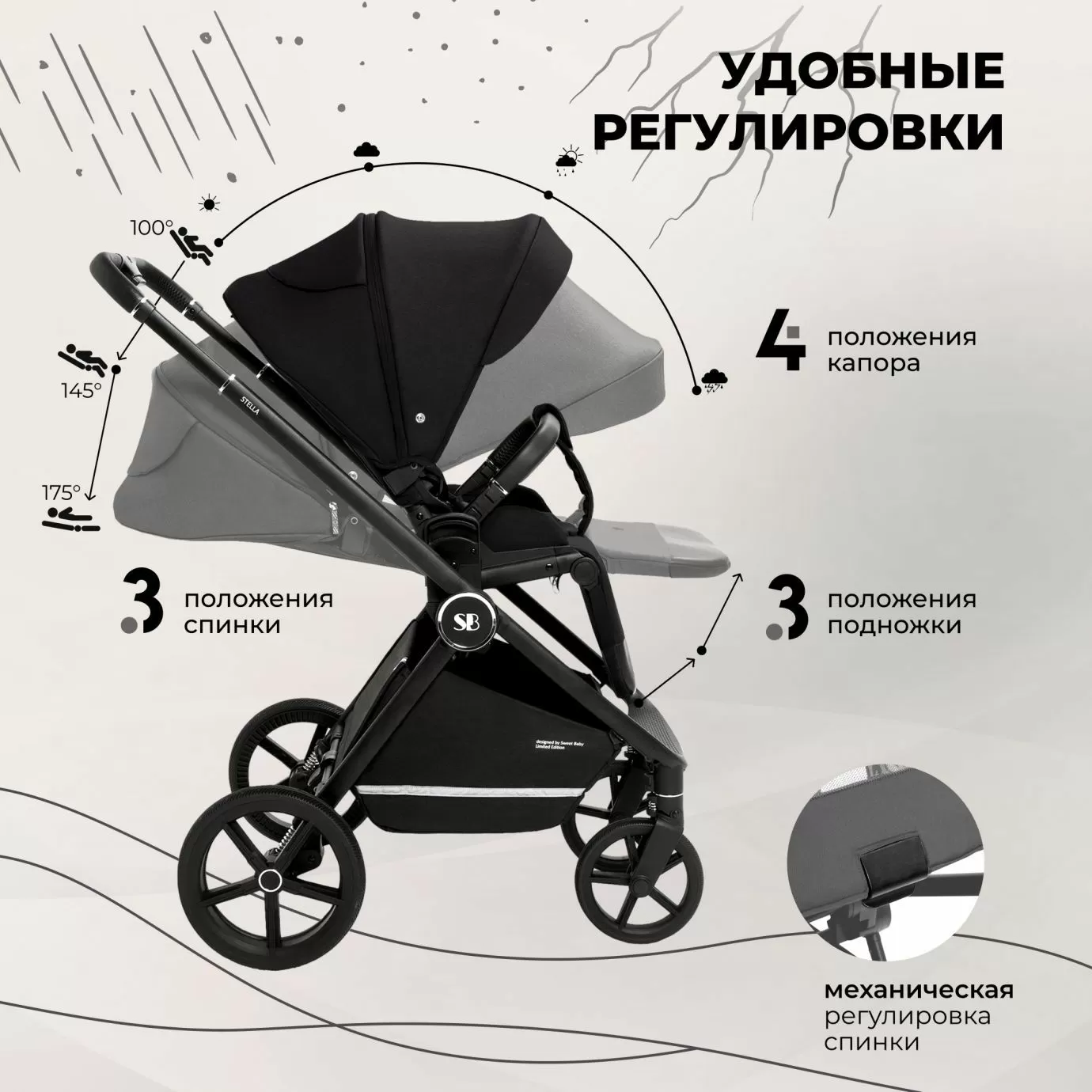 Коляска Sweet Baby Stella Black
