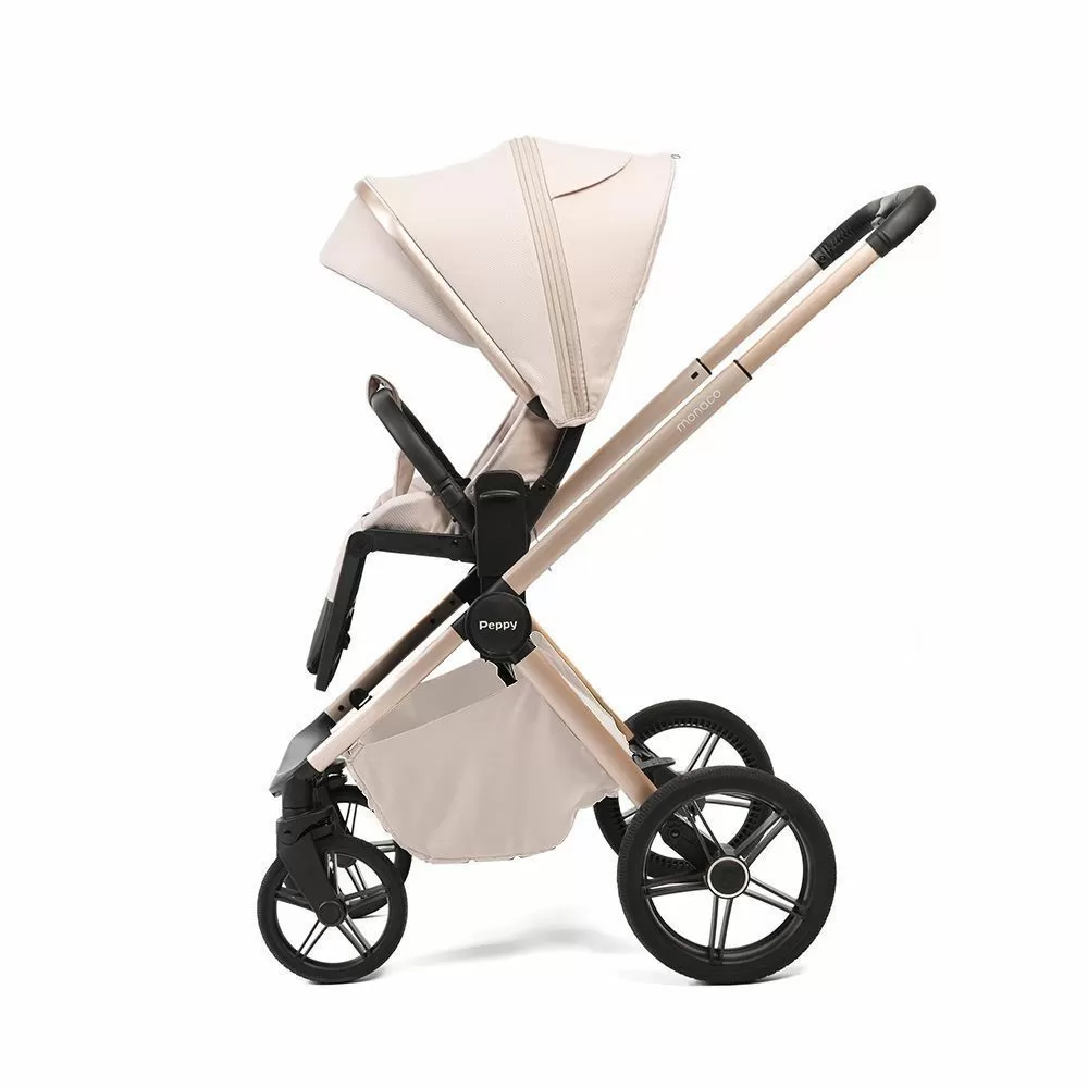 Коляска 2в1 Peppy Monaco Plus Beige (рама беж, шлифованный алюминий)