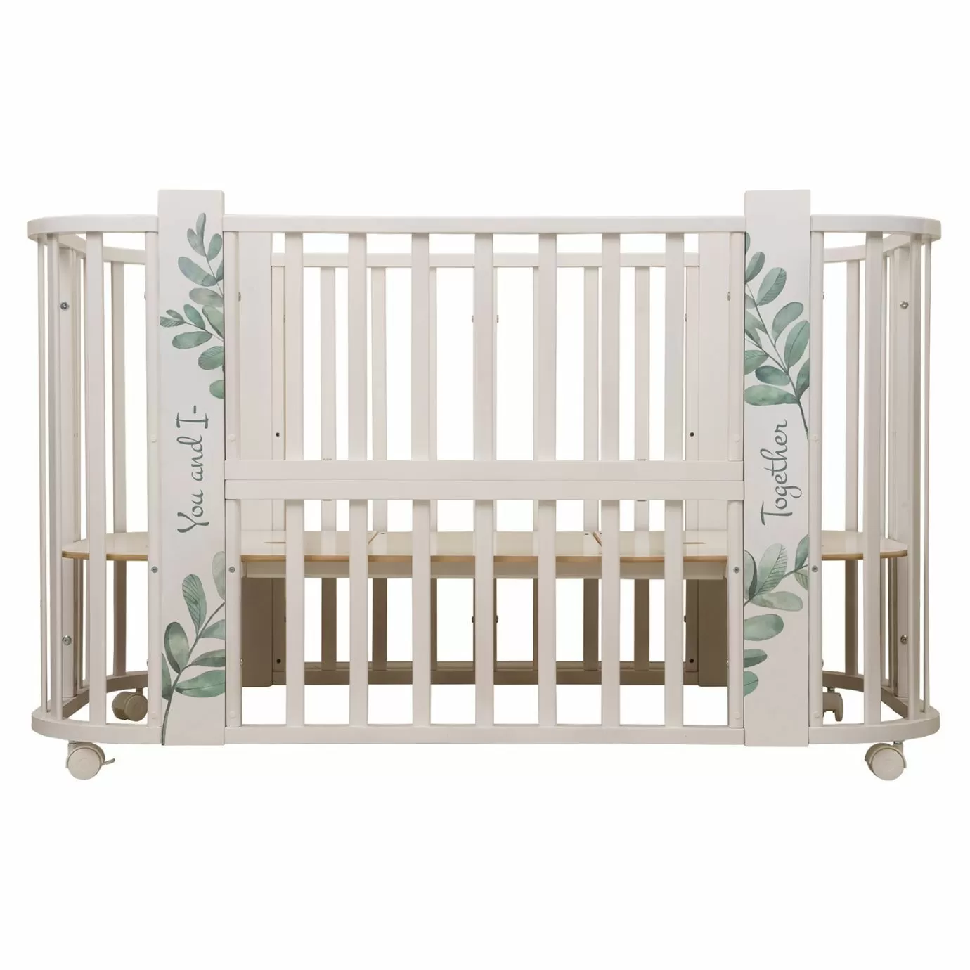 Кровать детская "Indigo "Green Line" 5 в 1 с поперечным маятником листочки