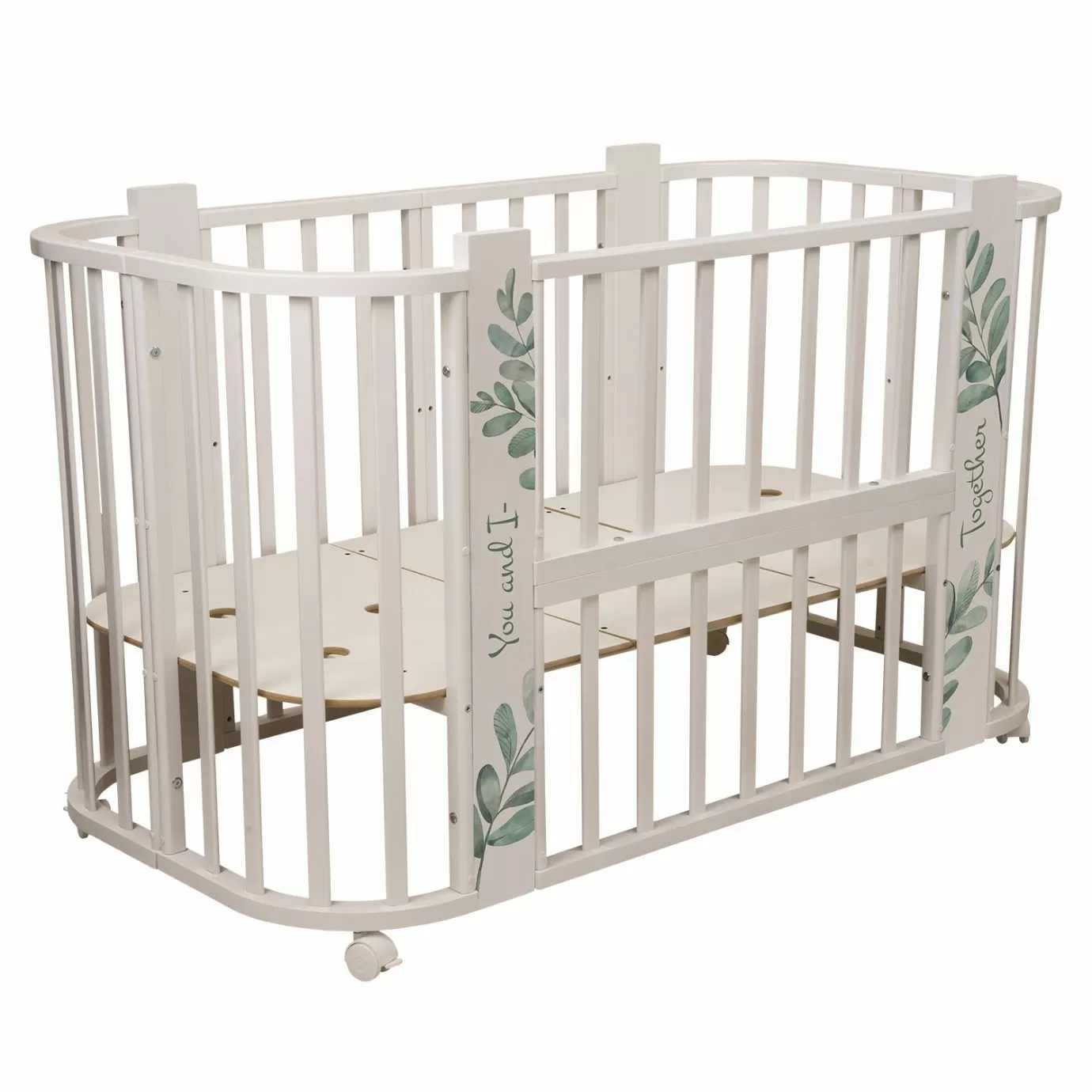 Кровать детская "Indigo "Green Line" 5 в 1 с поперечным маятником листочки