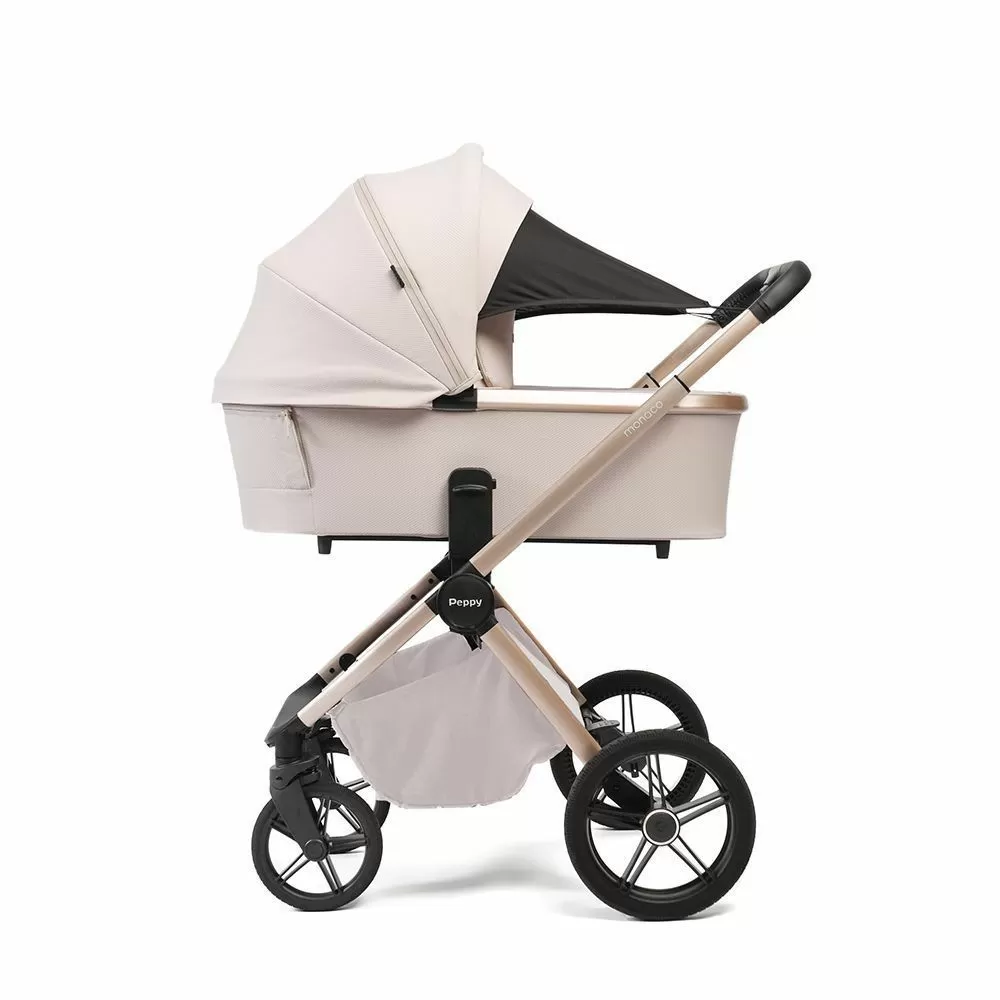 Коляска 2в1 Peppy Monaco Plus Beige (рама беж, шлифованный алюминий)