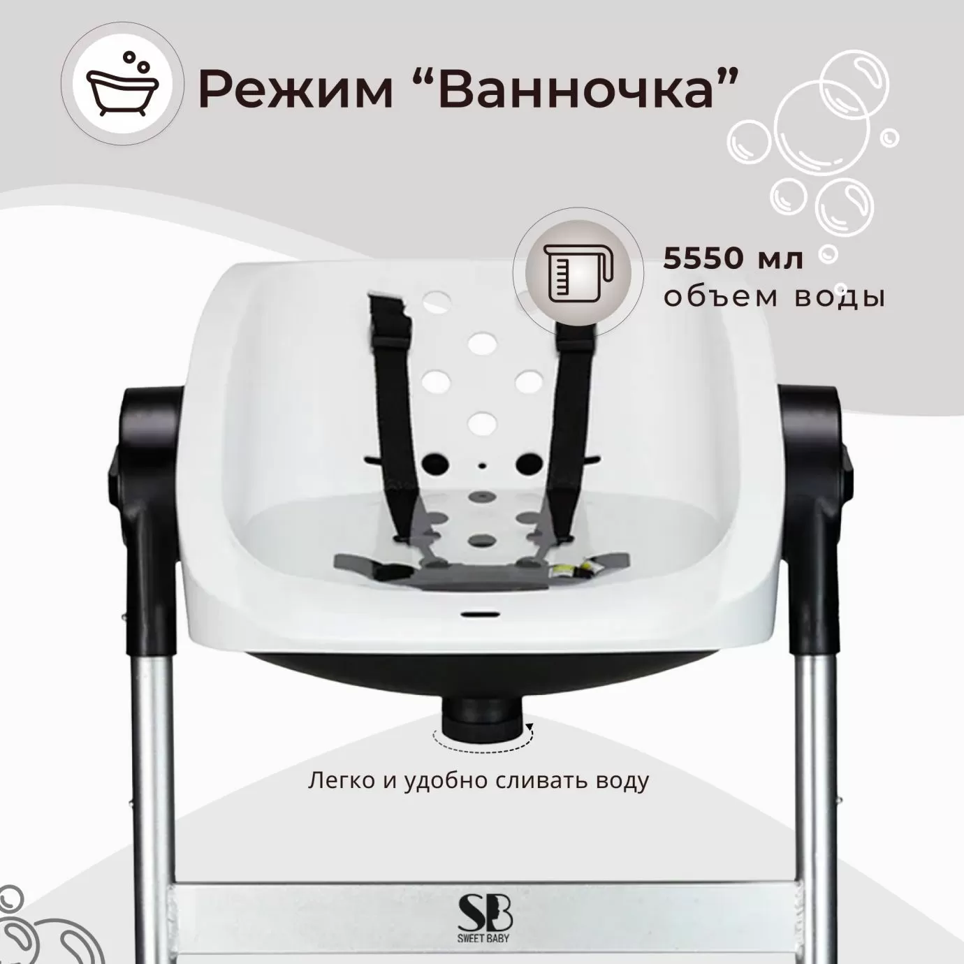 Ванночка - стульчик для купания 2в1+ Charli Chair White