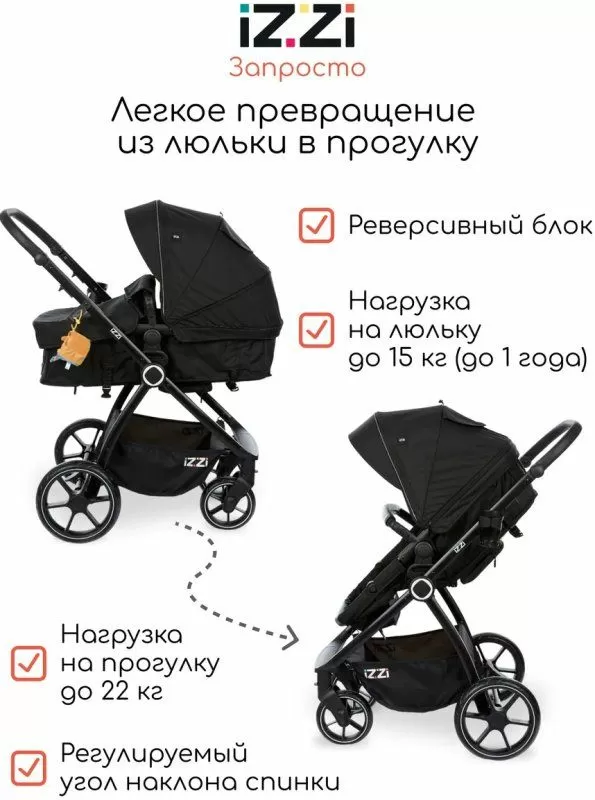Коляска-трансформер iZZi Black