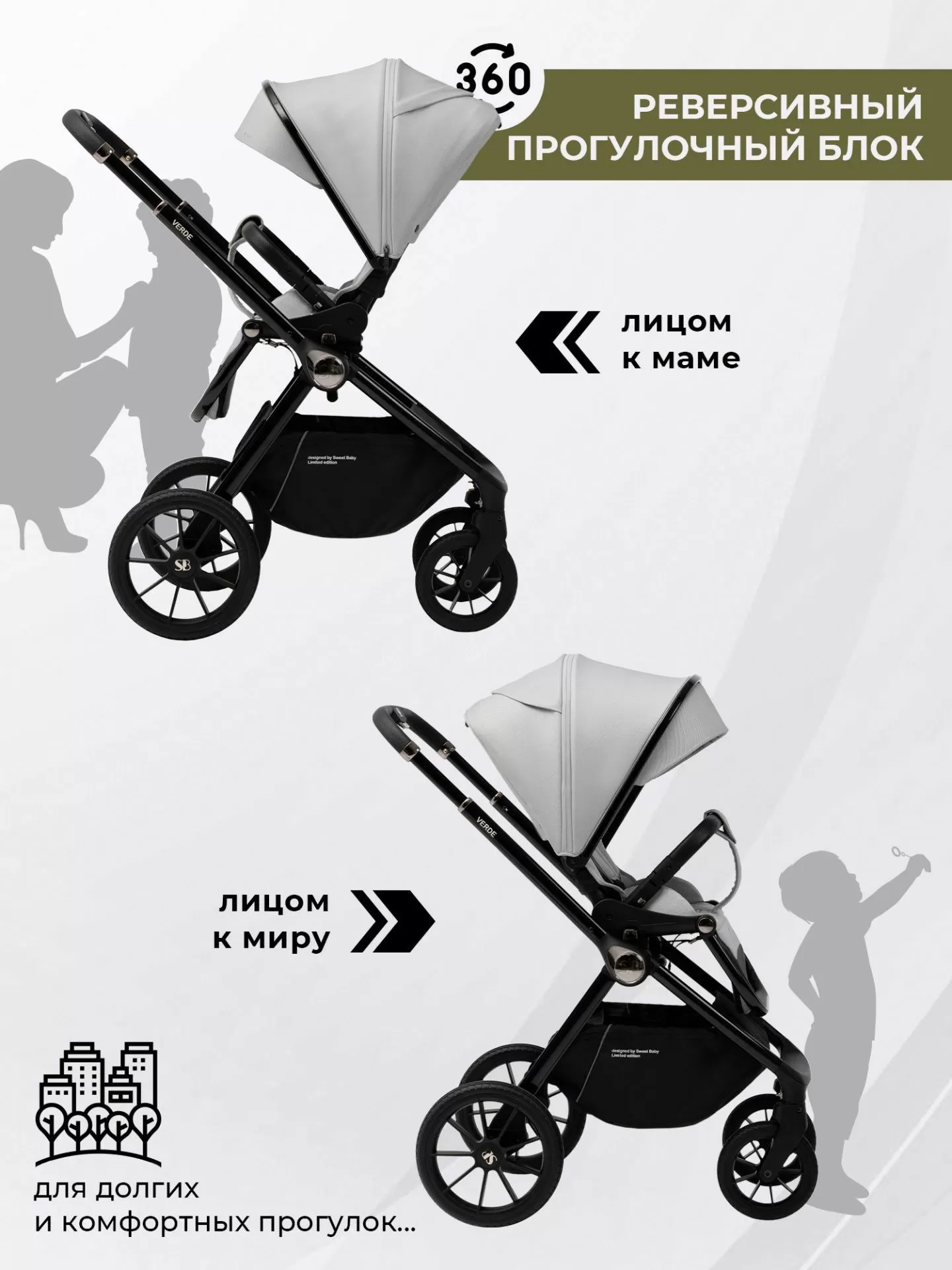 Коляска 3 в 1 Sweet Baby Verde Grey