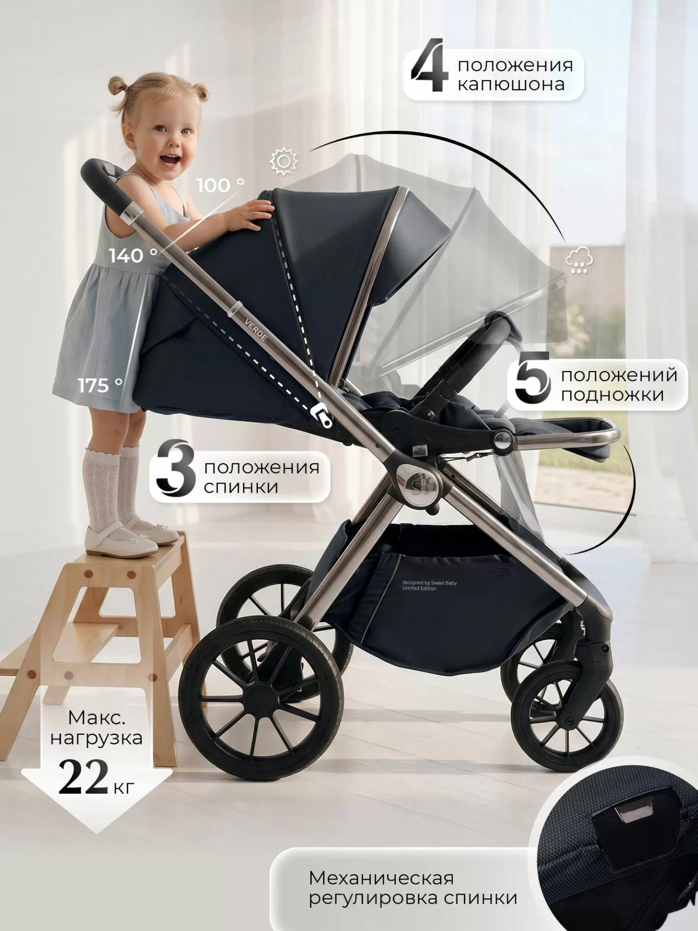 Коляска 3в1 Sweet Baby Verde Blue (Silver Glossy)