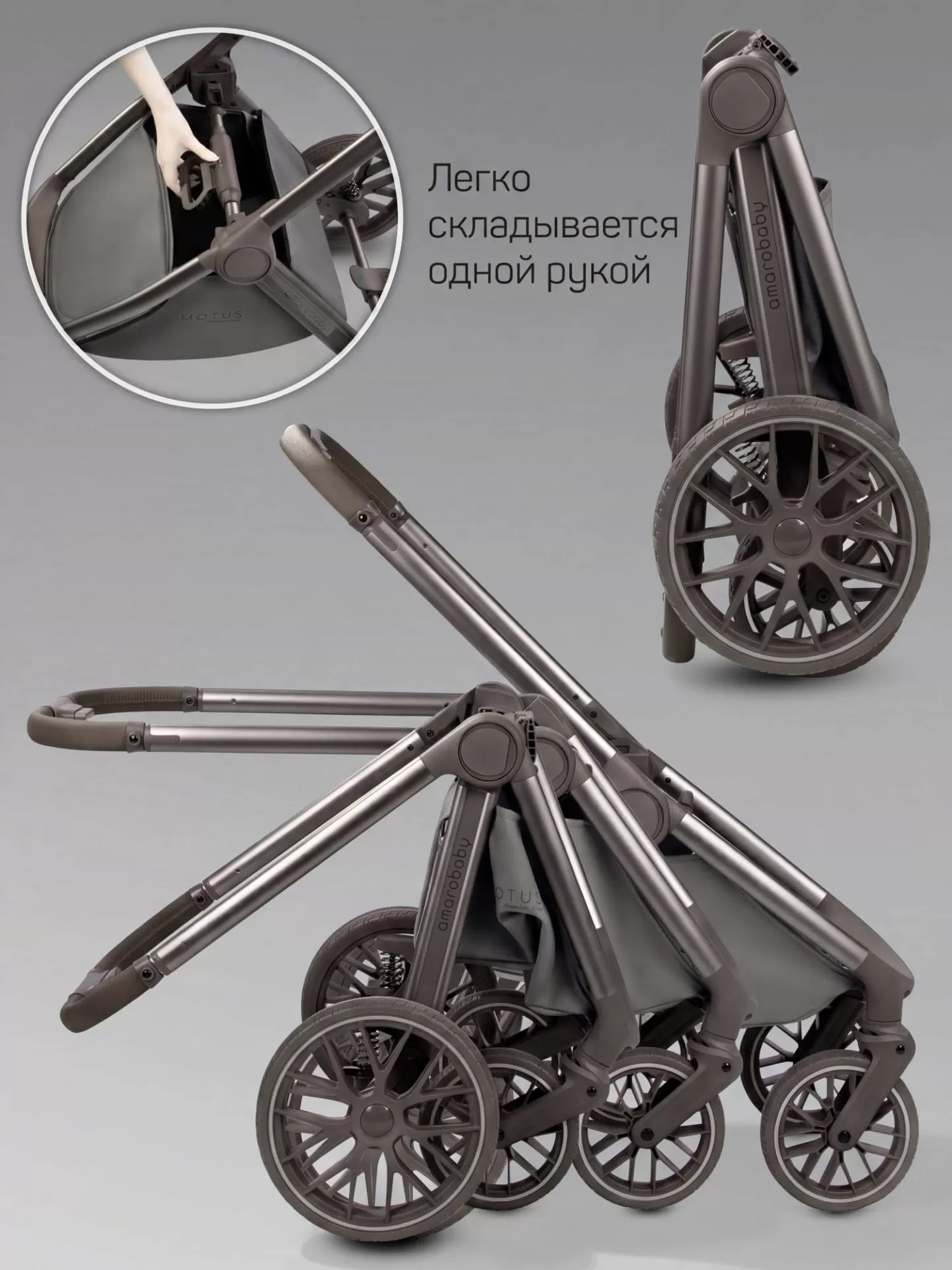 Коляска детская из экокожи 2в1 Motus Premium Ecco Exclusive, серый