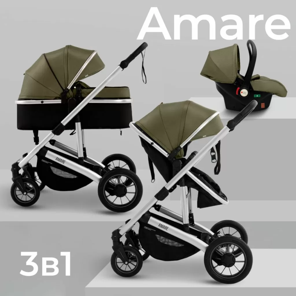 Коляска-трансформер Amare GL Olive (белая рама)