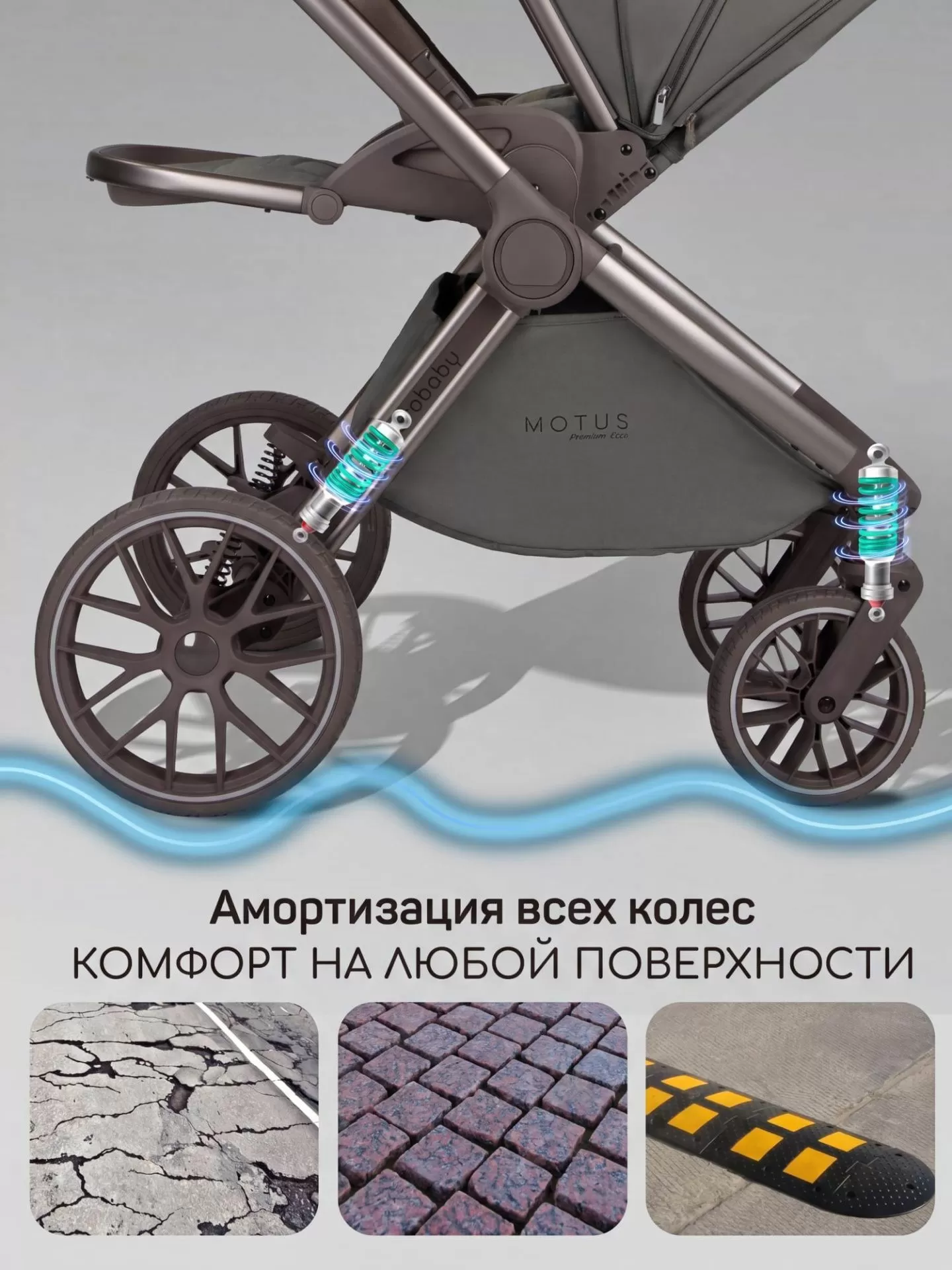 Коляска детская из экокожи 2в1 Motus Premium Ecco Exclusive, серый
