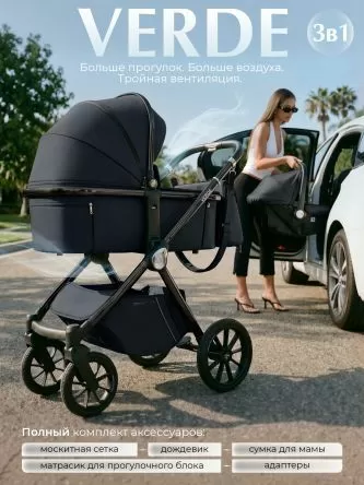 Коляска 3в1 Sweet Baby Verde Blue (Black Glossy)