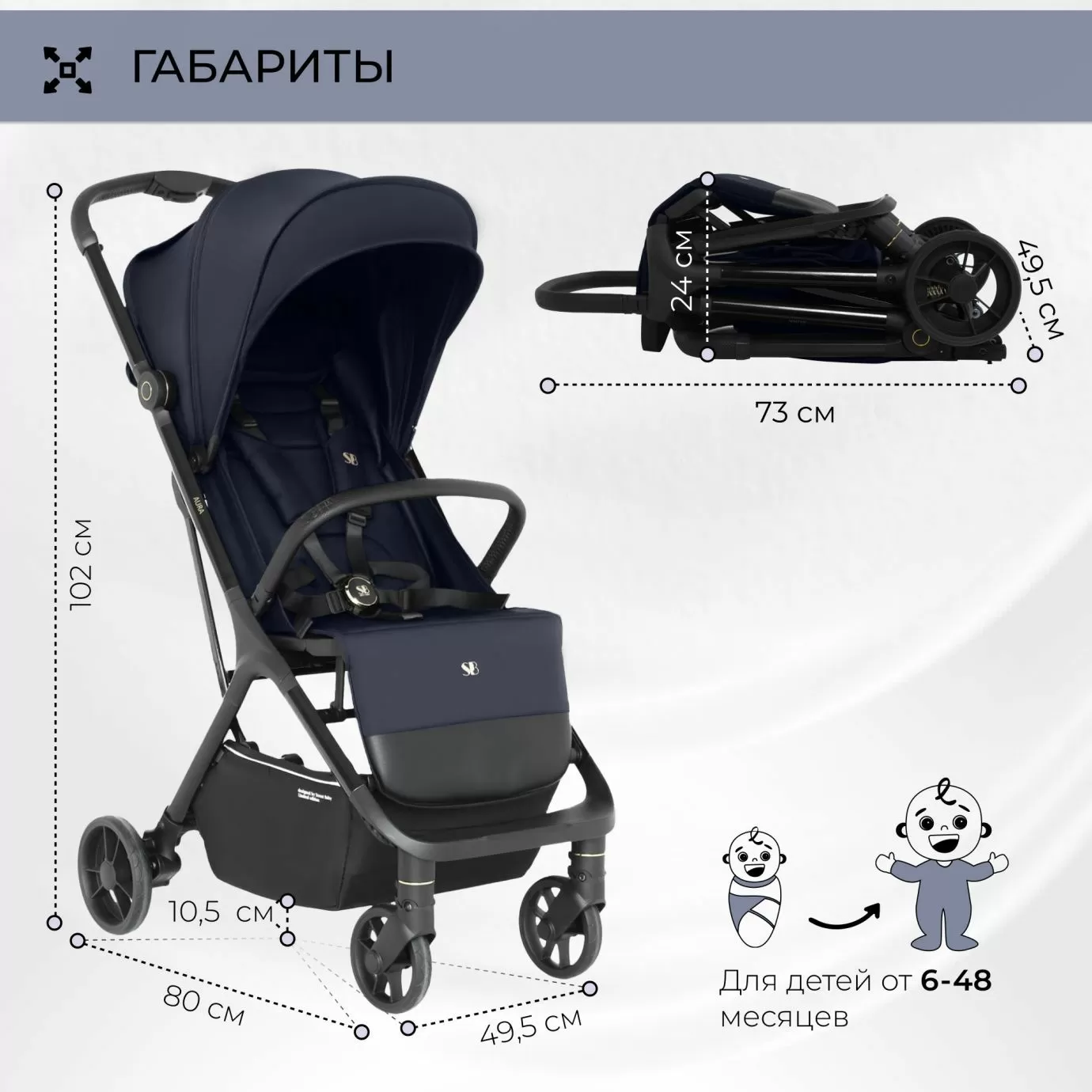 Прогулочная коляска Aura Dark Blue