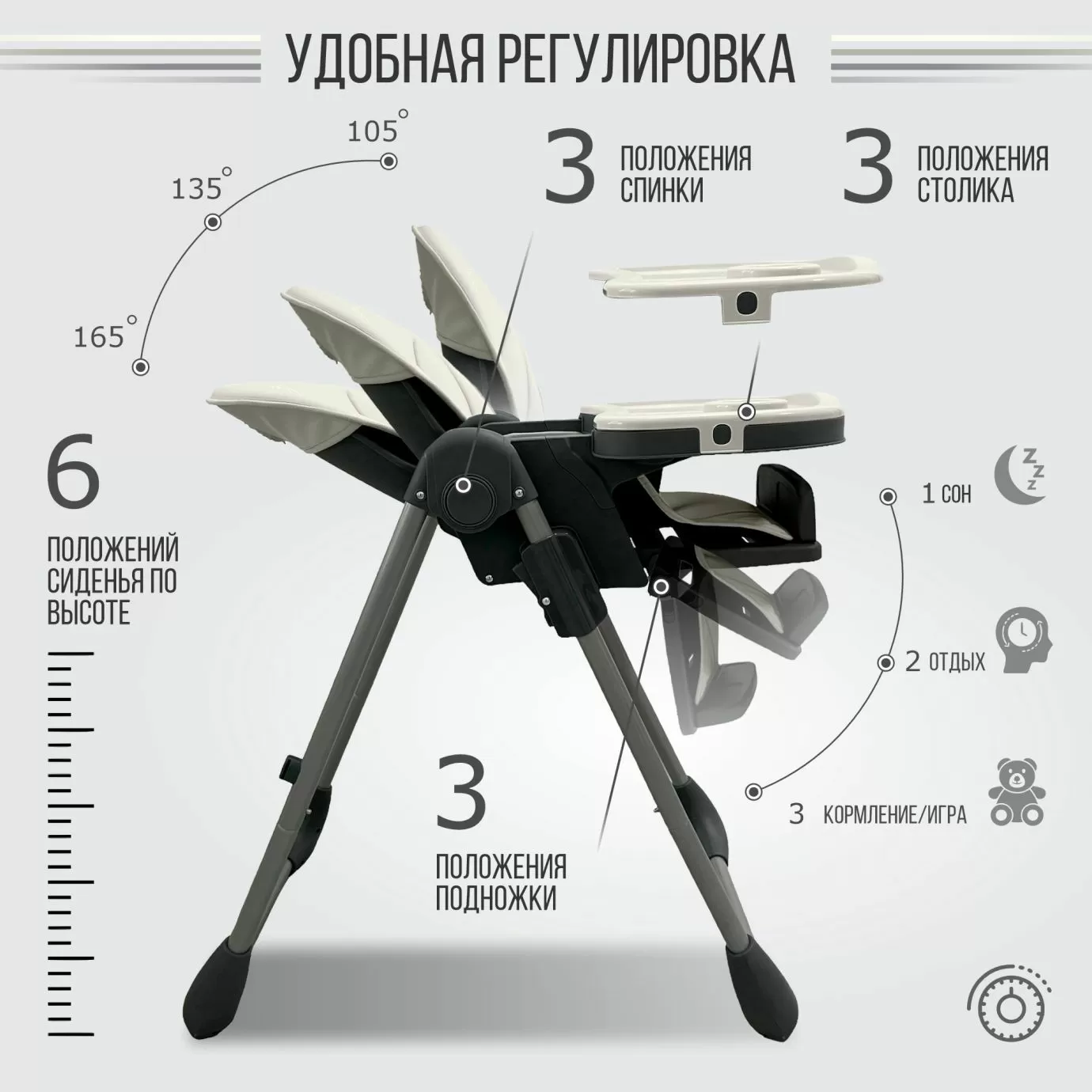 Стульчик для кормления Style Light Gray