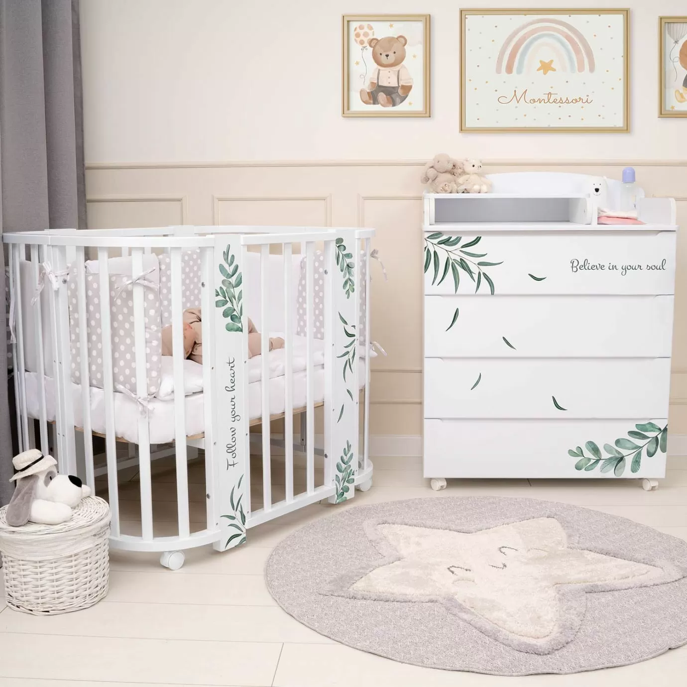 Кровать детская "Indigo "Green Line" 5 в 1 с поперечным маятником травинки