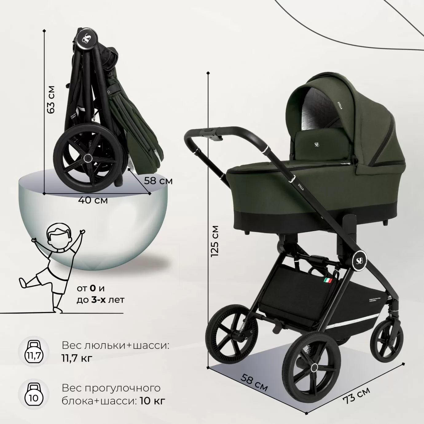 Коляска Sweet Baby Stella Green
