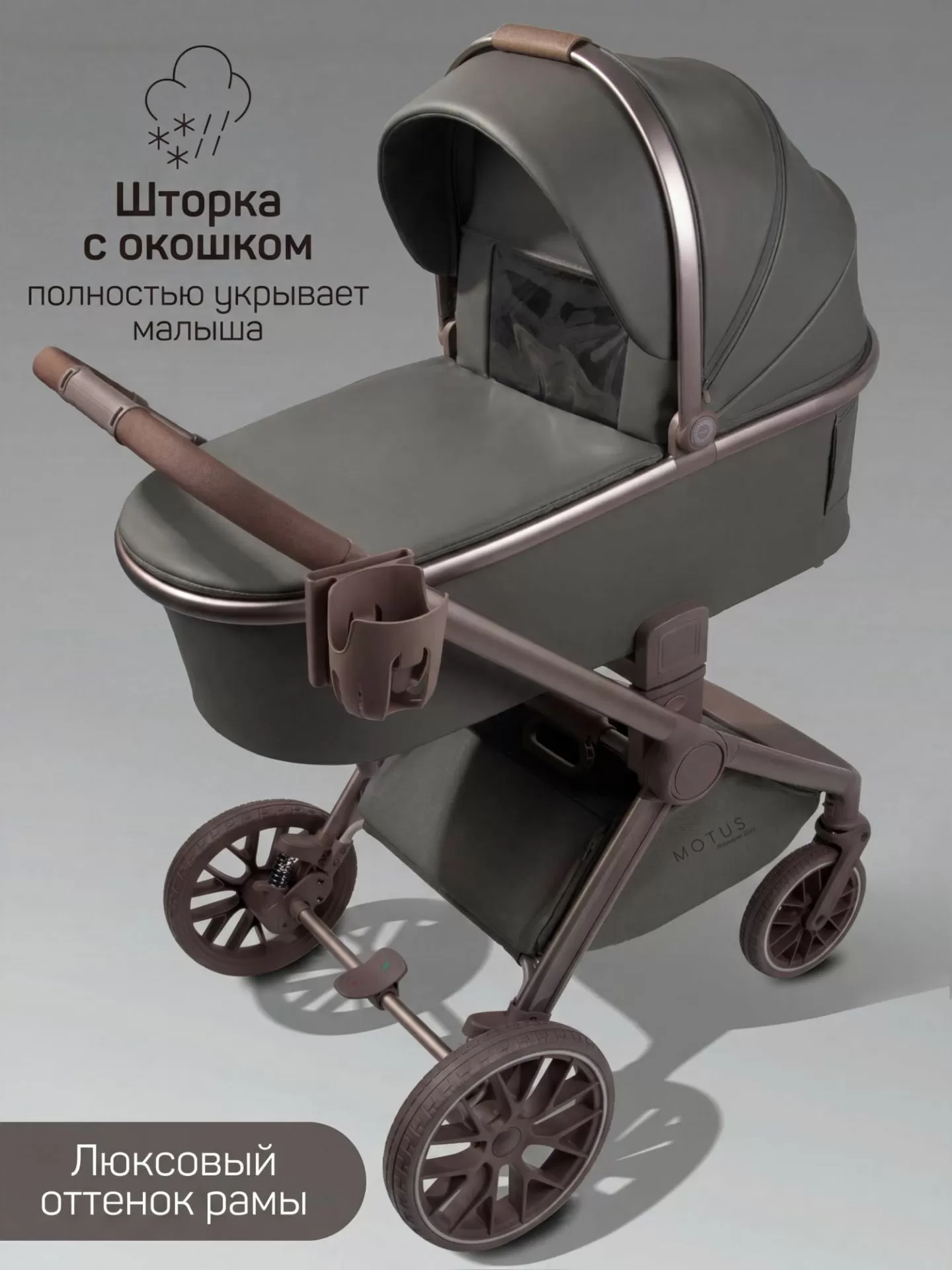 Коляска детская из экокожи 2в1 Motus Premium Ecco Exclusive, серый