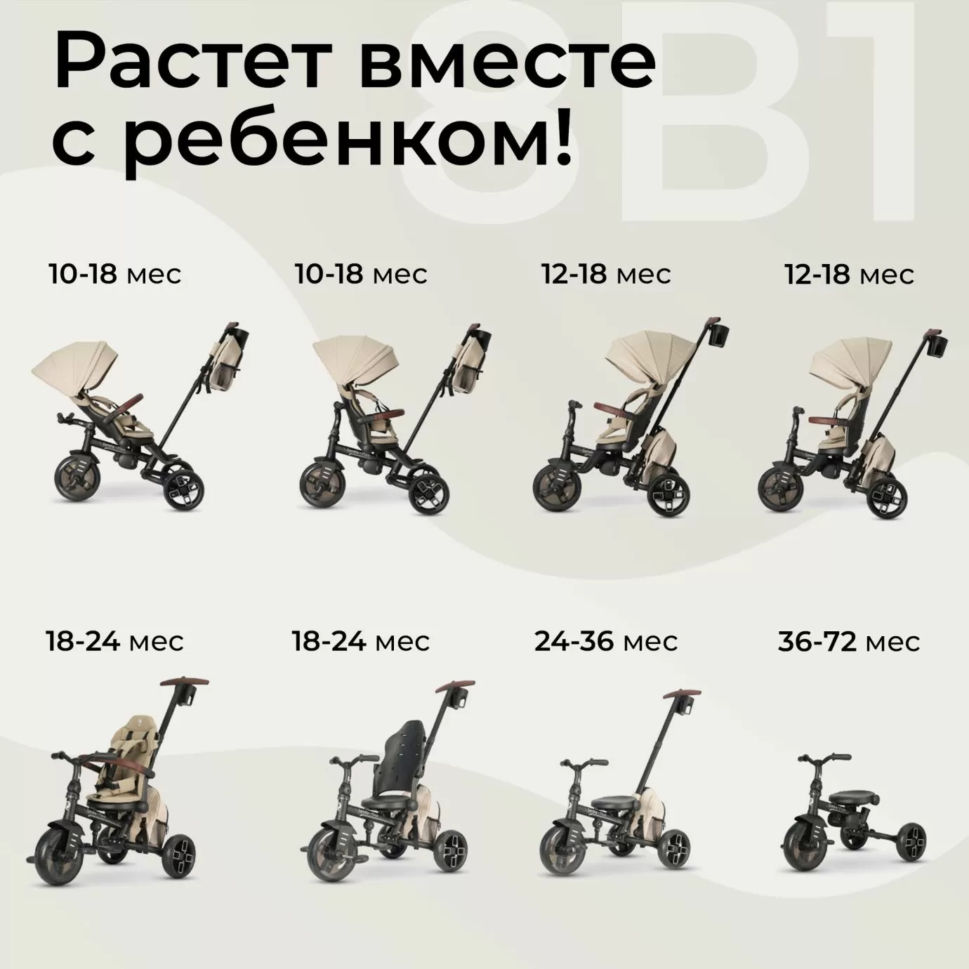 Велосипед трехколесный Qplay T70 Comfo Max Beige