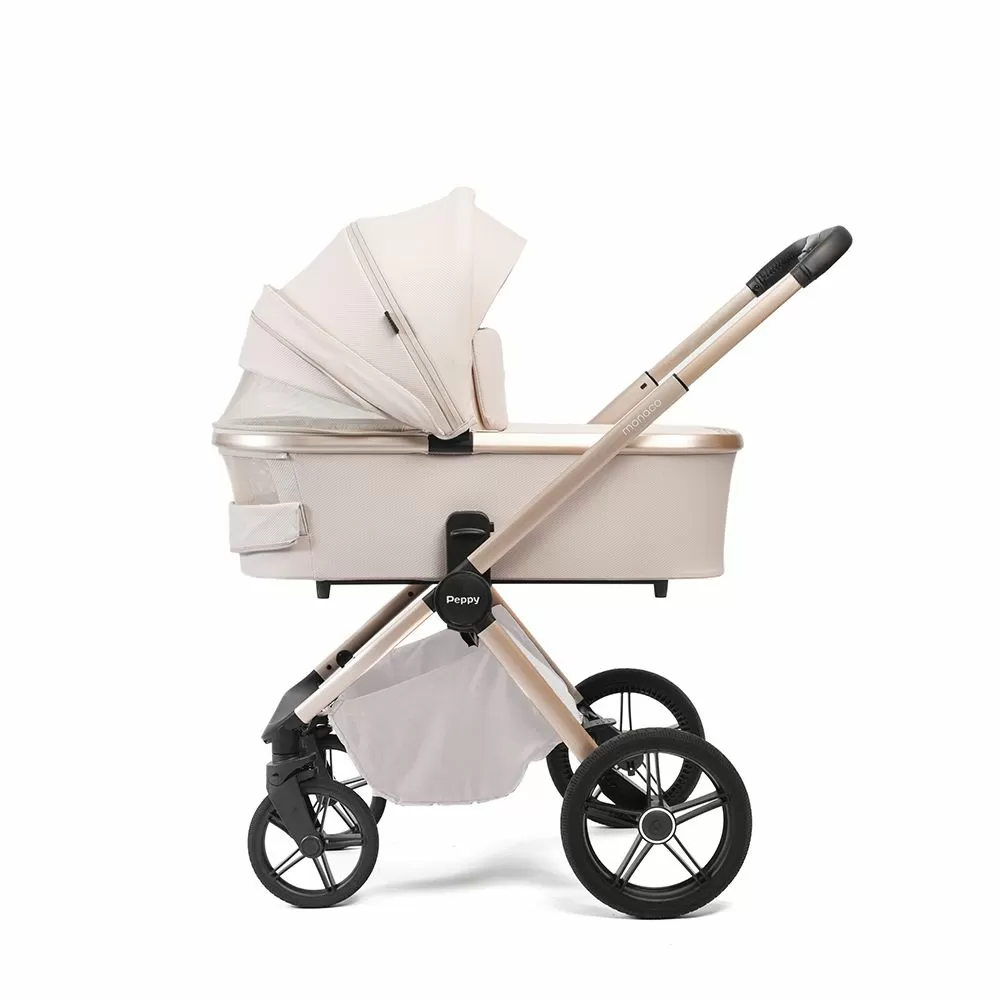 Коляска 2в1 Peppy Monaco Plus Beige (рама беж, шлифованный алюминий)