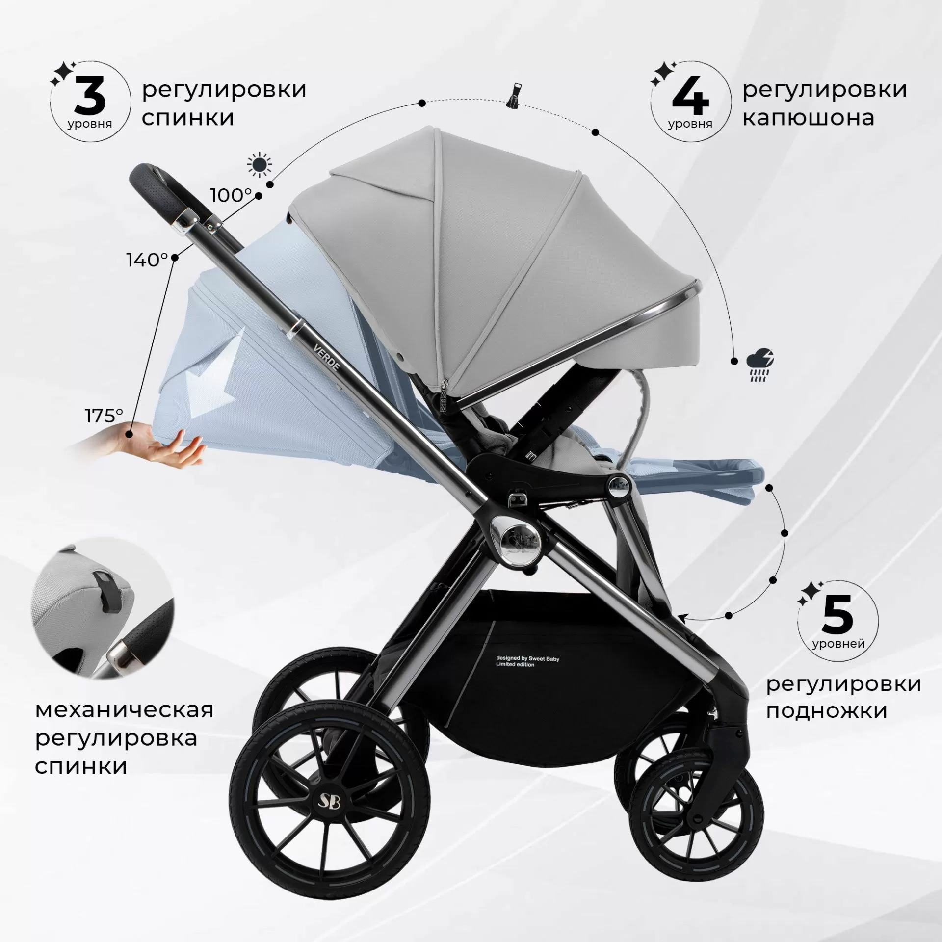 Коляска Sweet Baby Verde Silver Grey