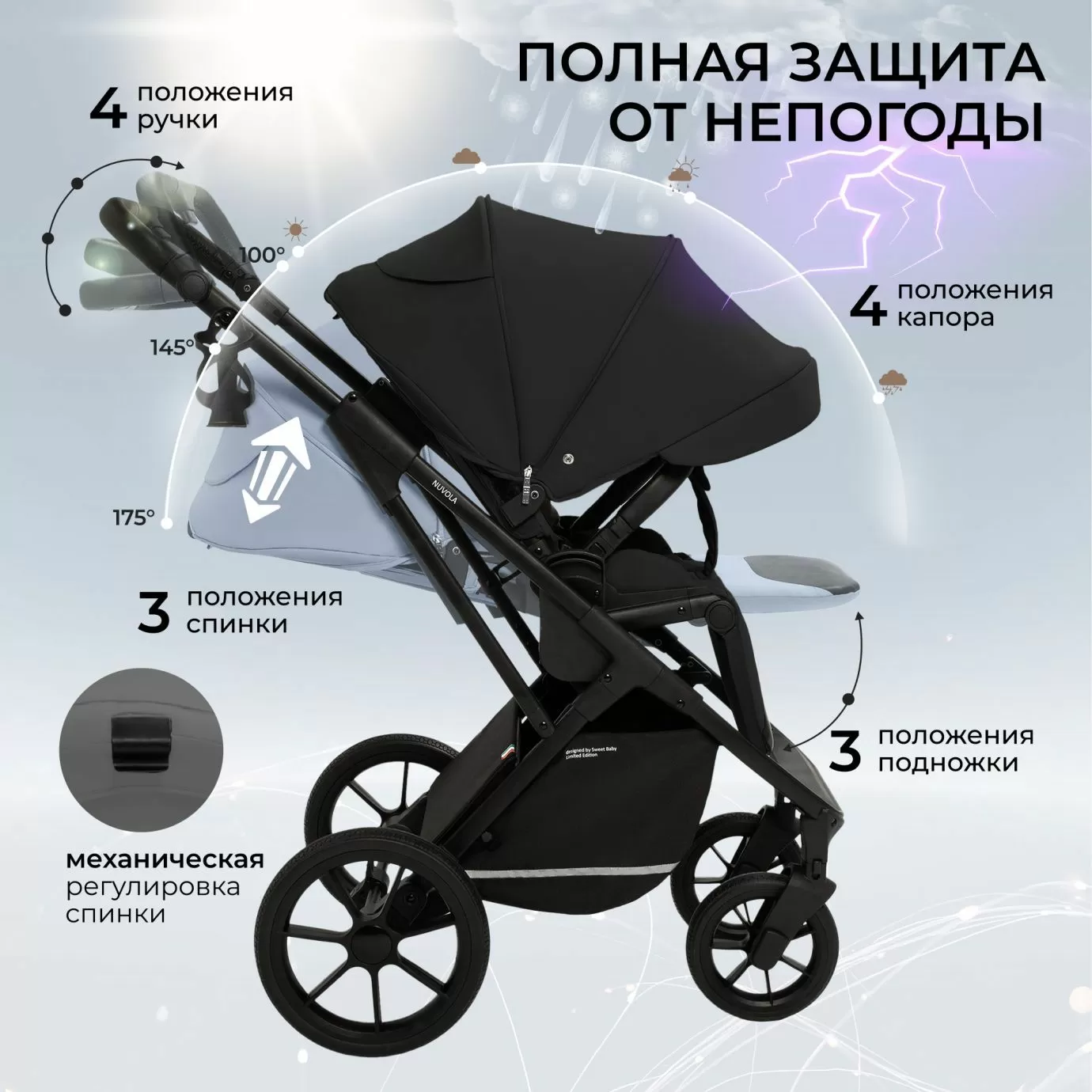 Коляска 2в1 Sweet Baby Nuvola Moon Black