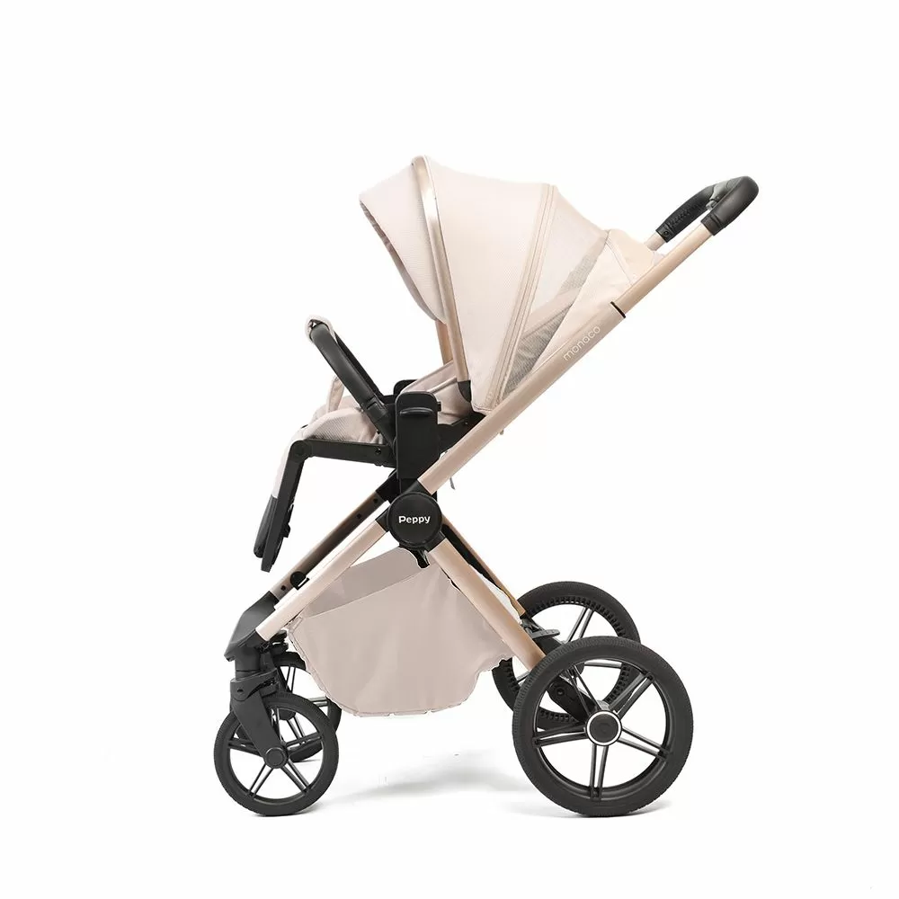 Коляска 2в1 Peppy Monaco Plus Beige (рама беж, шлифованный алюминий)