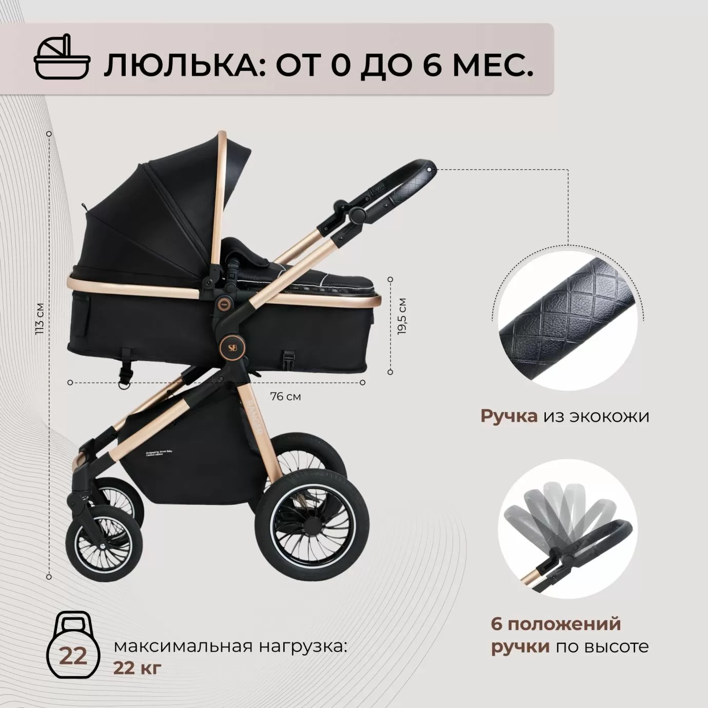 Коляска-трансформер 2в1 Ranger Black Gold