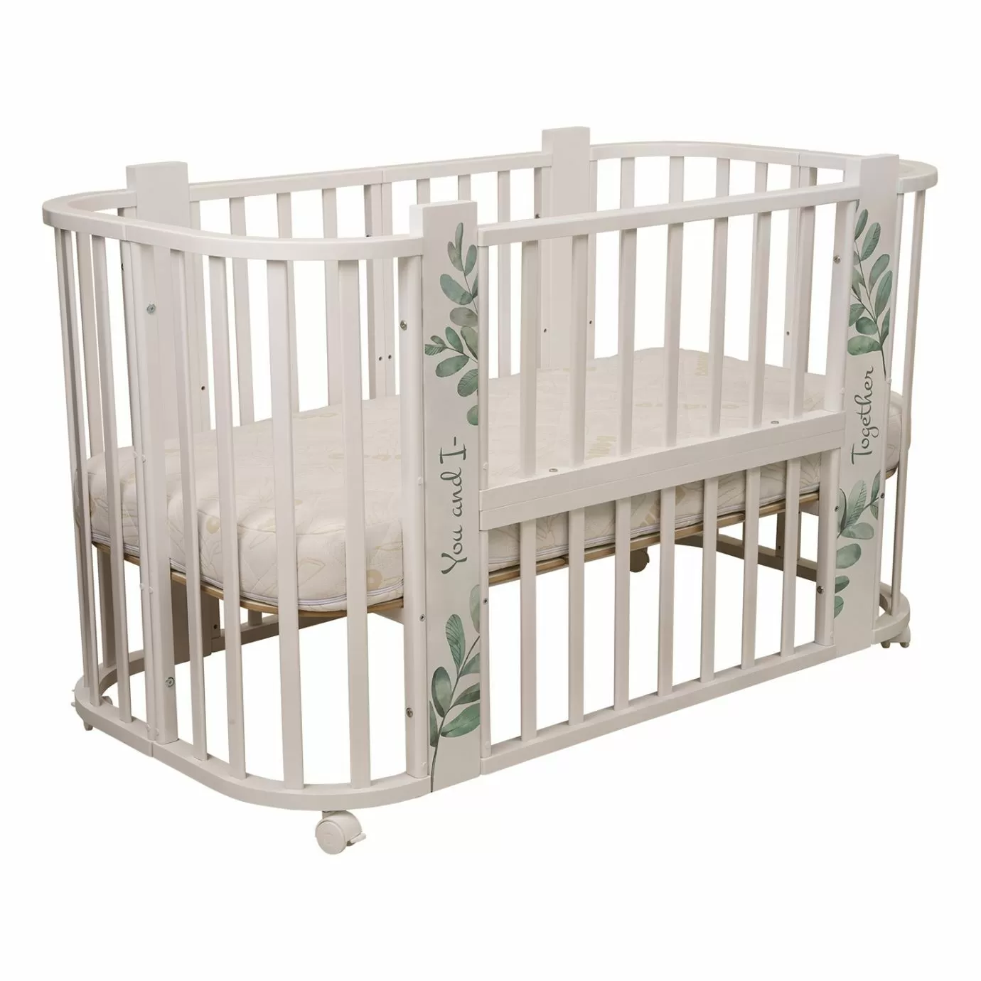 Кровать детская "Indigo "Green Line" 5 в 1 с поперечным маятником листочки